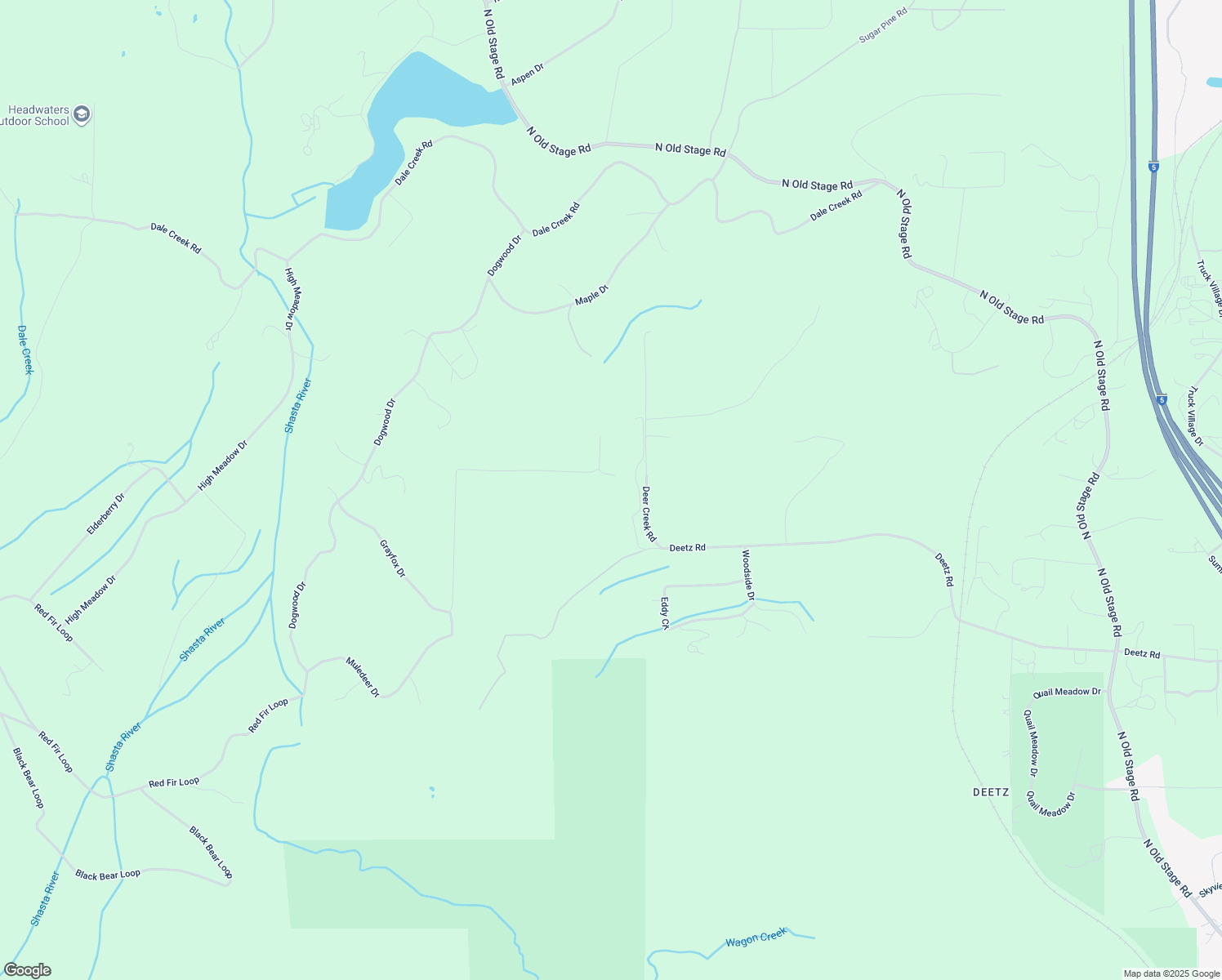 map of restaurants, bars, coffee shops, grocery stores, and more near Muledeer Drive in Siskiyou County