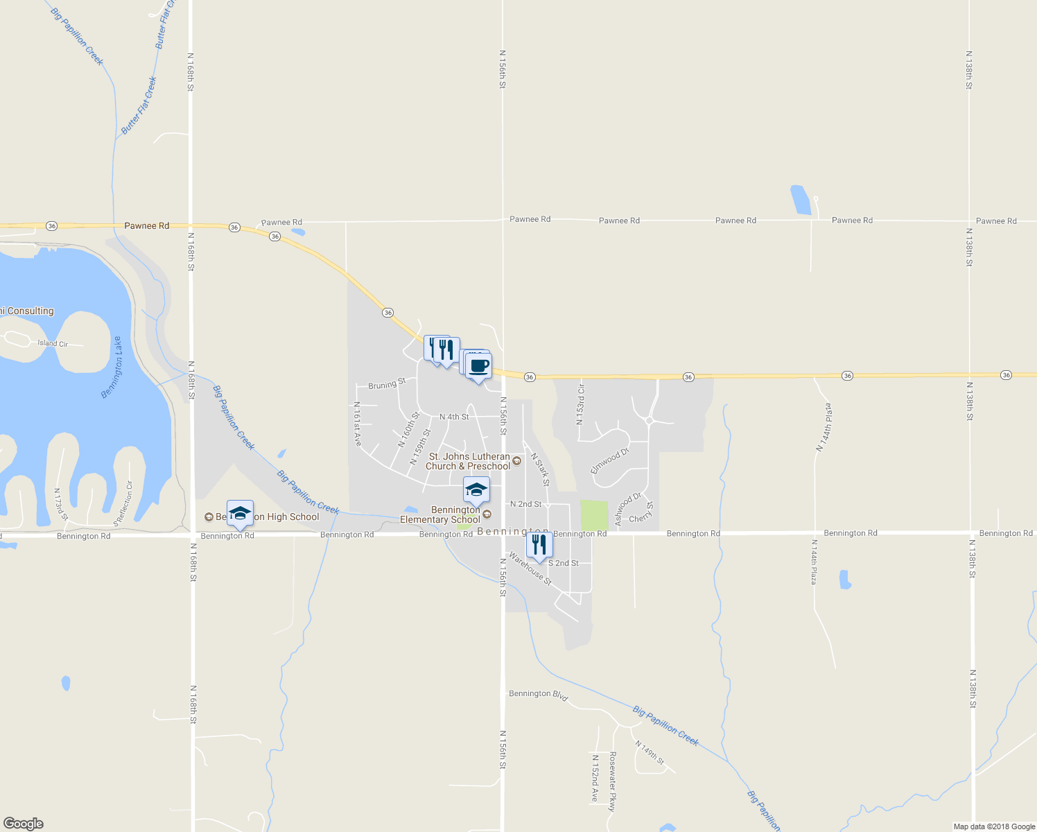 map of restaurants, bars, coffee shops, grocery stores, and more near 434 North Molley Street in Bennington