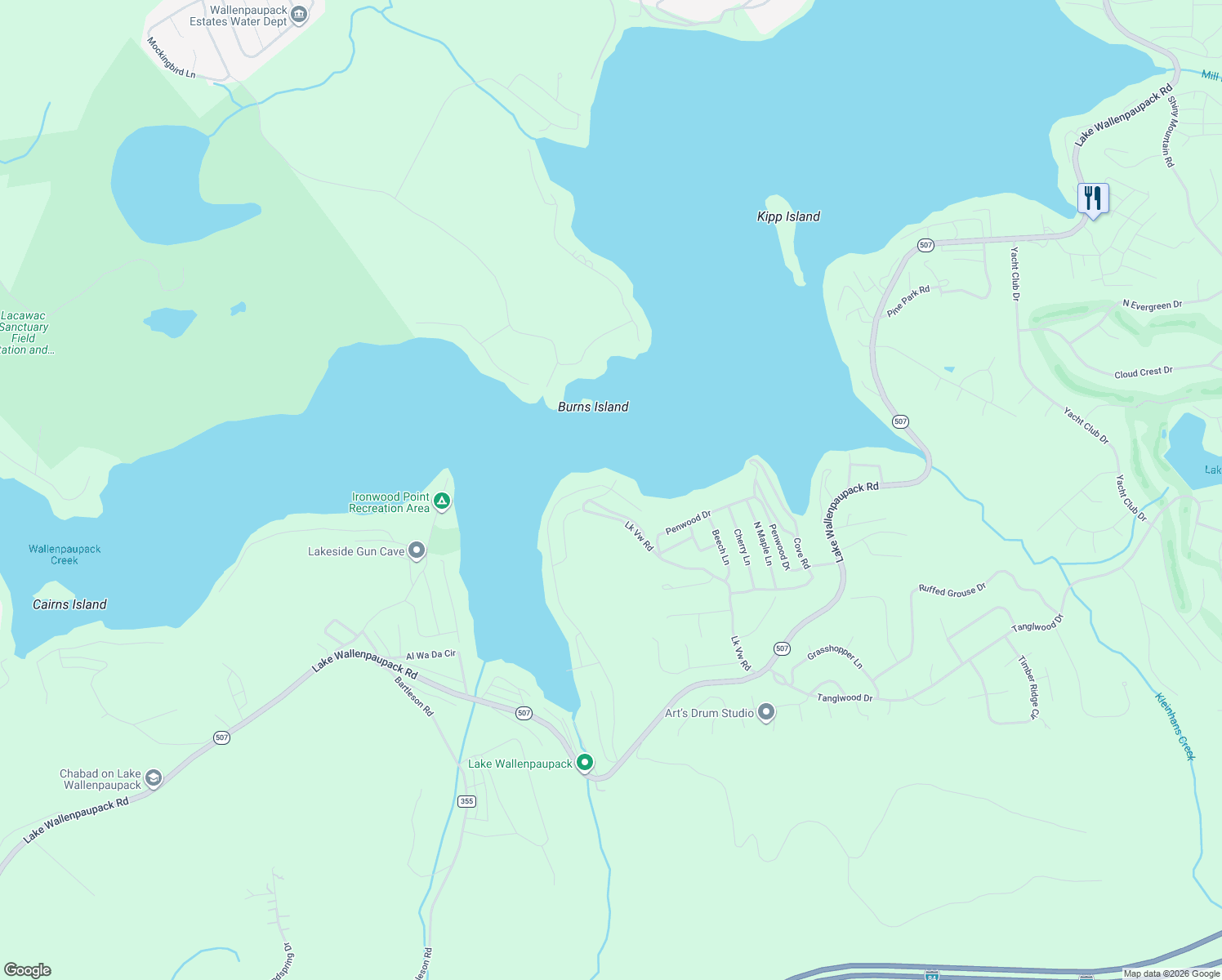 map of restaurants, bars, coffee shops, grocery stores, and more near 25 Lakeview Dr in Greentown