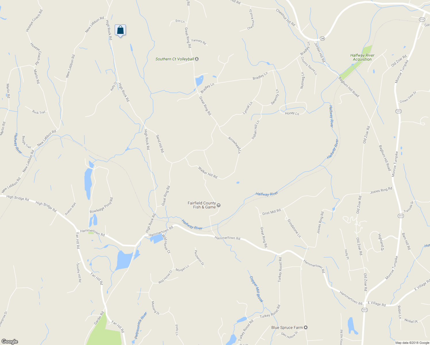 map of restaurants, bars, coffee shops, grocery stores, and more near 9 Walker Hill Road in Newtown