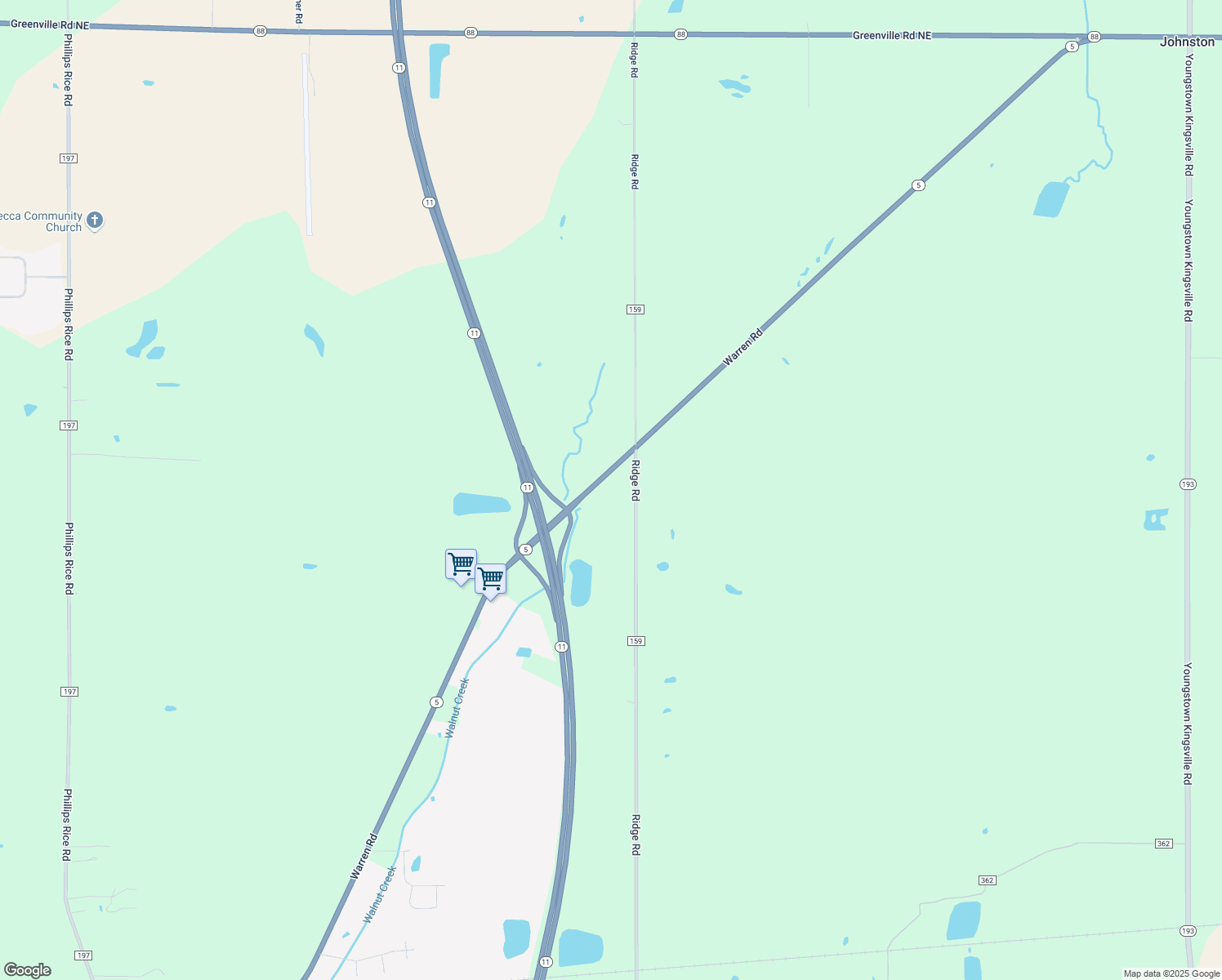 map of restaurants, bars, coffee shops, grocery stores, and more near 5580 Warren Road in Cortland