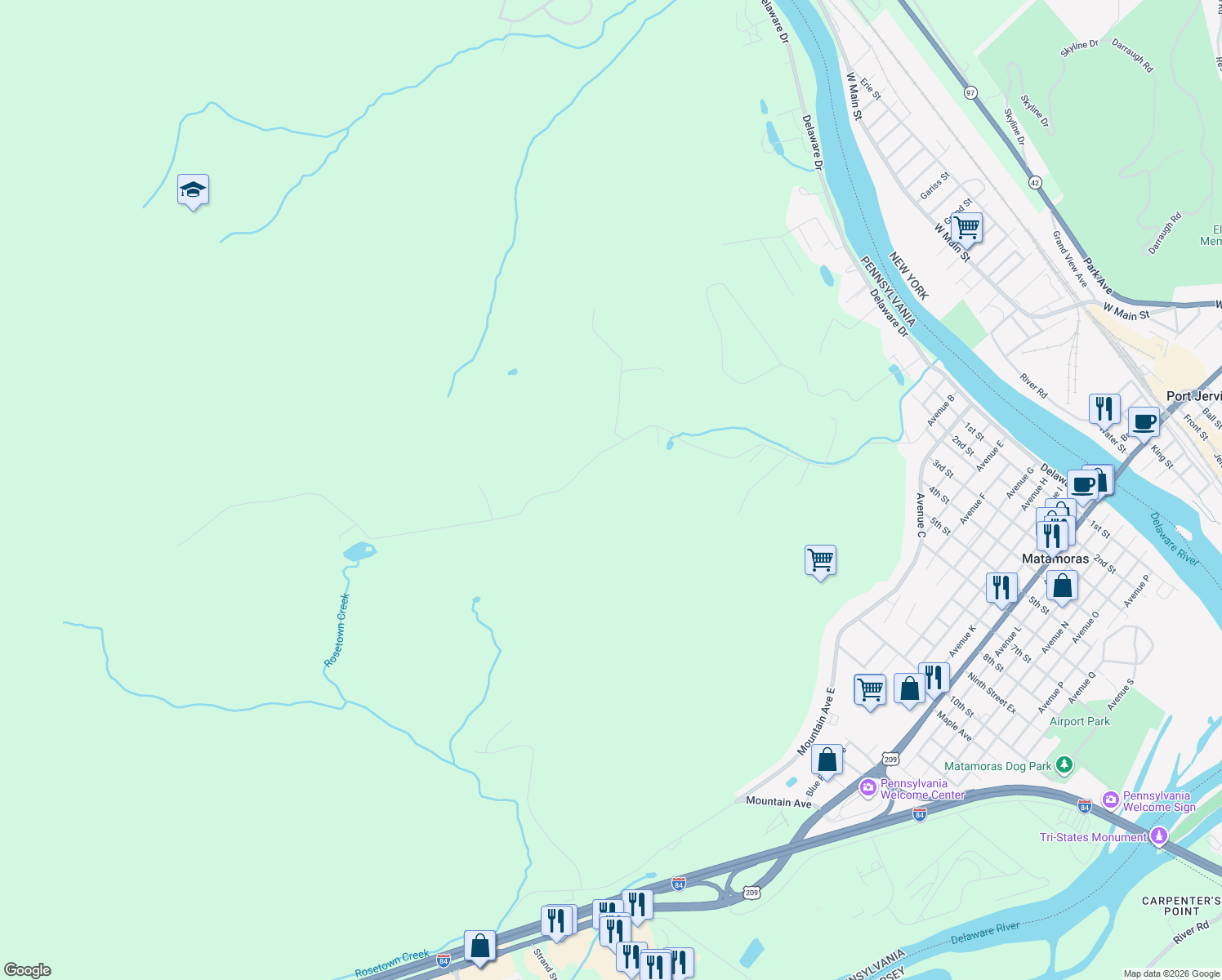 map of restaurants, bars, coffee shops, grocery stores, and more near 216 Heaters Hill Road in Matamoras