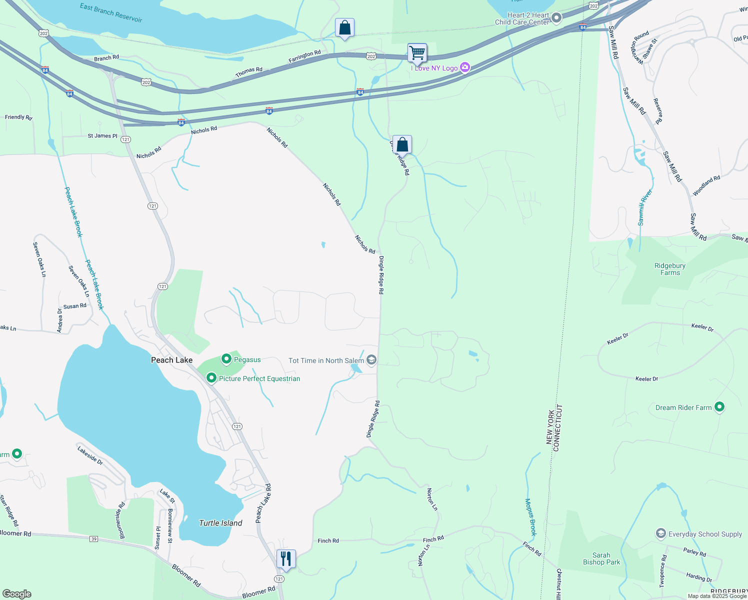 map of restaurants, bars, coffee shops, grocery stores, and more near 243 Dingle Ridge Rd in Brewster