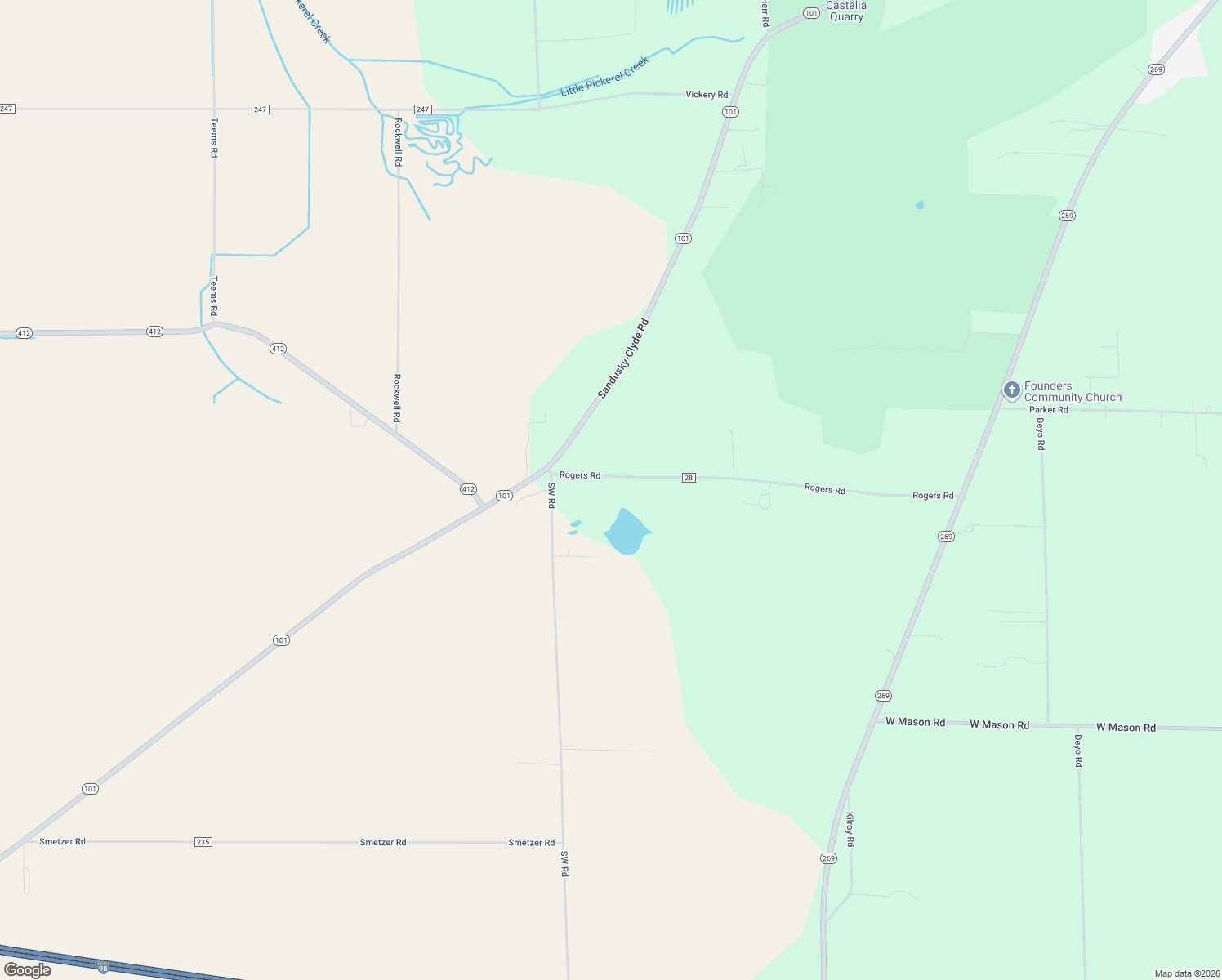 map of restaurants, bars, coffee shops, grocery stores, and more near 9008 Rogers Rd in Castalia