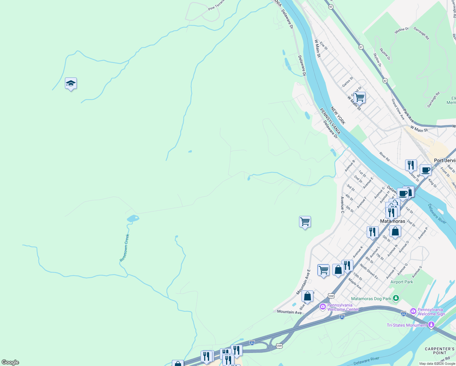 map of restaurants, bars, coffee shops, grocery stores, and more near 216 Heaters Hill Road in Matamoras
