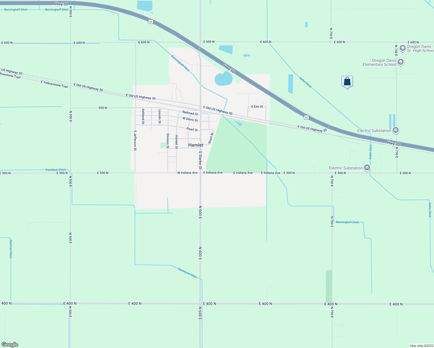 map of restaurants, bars, coffee shops, grocery stores, and more near 200 East Indiana Avenue in Hamlet