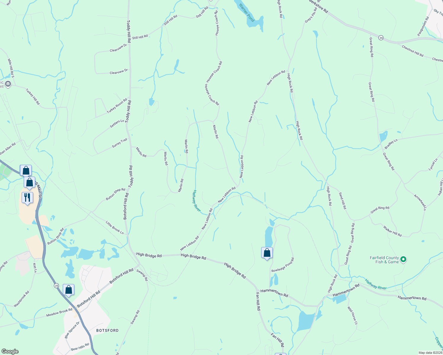 map of restaurants, bars, coffee shops, grocery stores, and more near 80 Marlin Road in Newtown