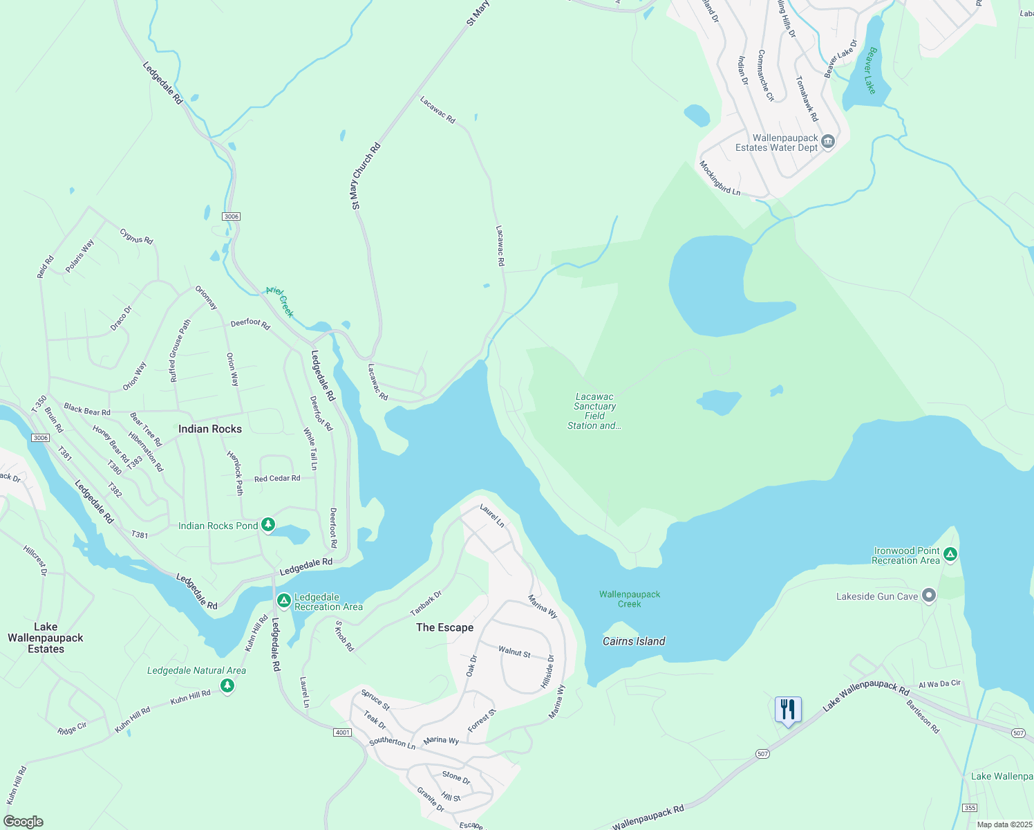 map of restaurants, bars, coffee shops, grocery stores, and more near Deer Park Road in Wayne County