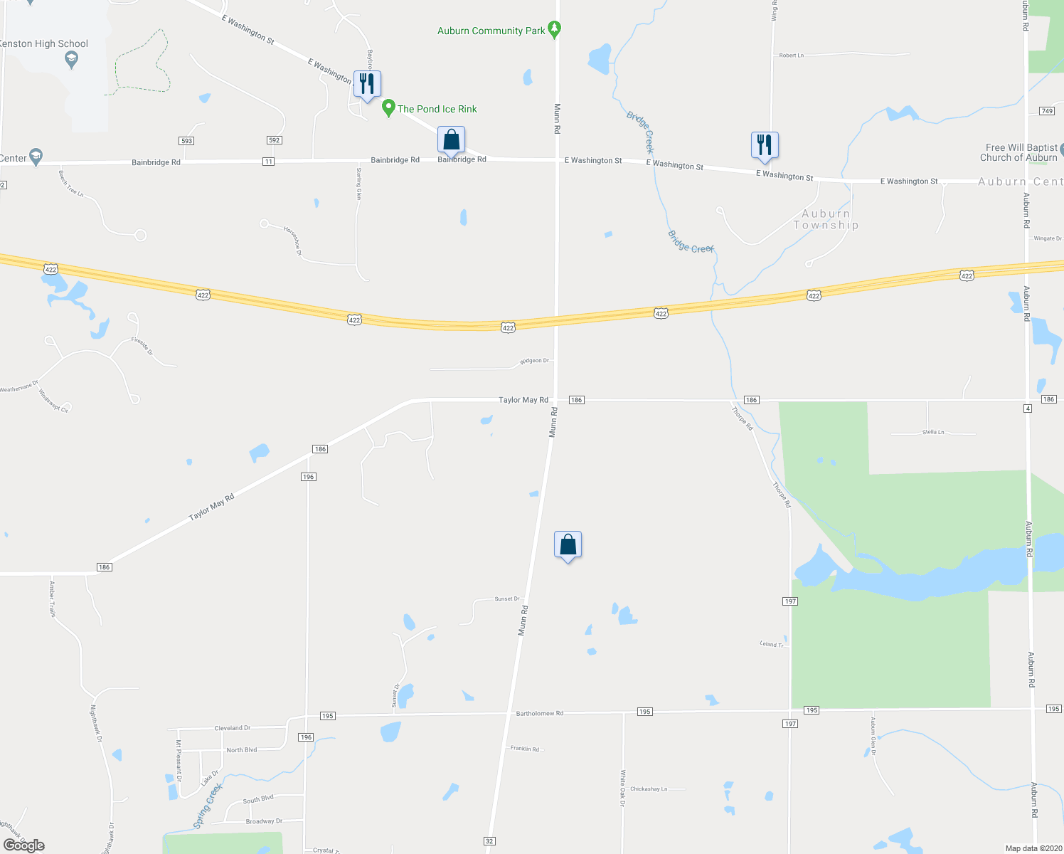 map of restaurants, bars, coffee shops, grocery stores, and more near 18096 Munn Road in Chagrin Falls