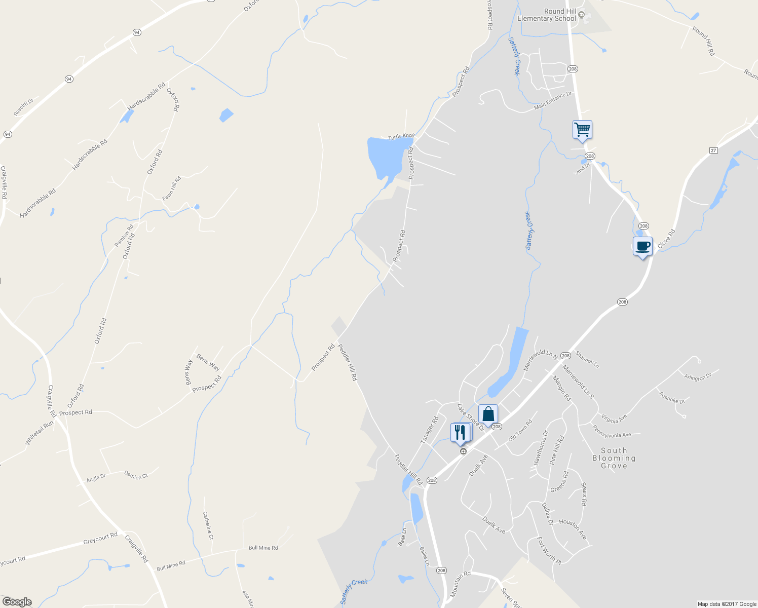 map of restaurants, bars, coffee shops, grocery stores, and more near 271 Prospect Road in Monroe