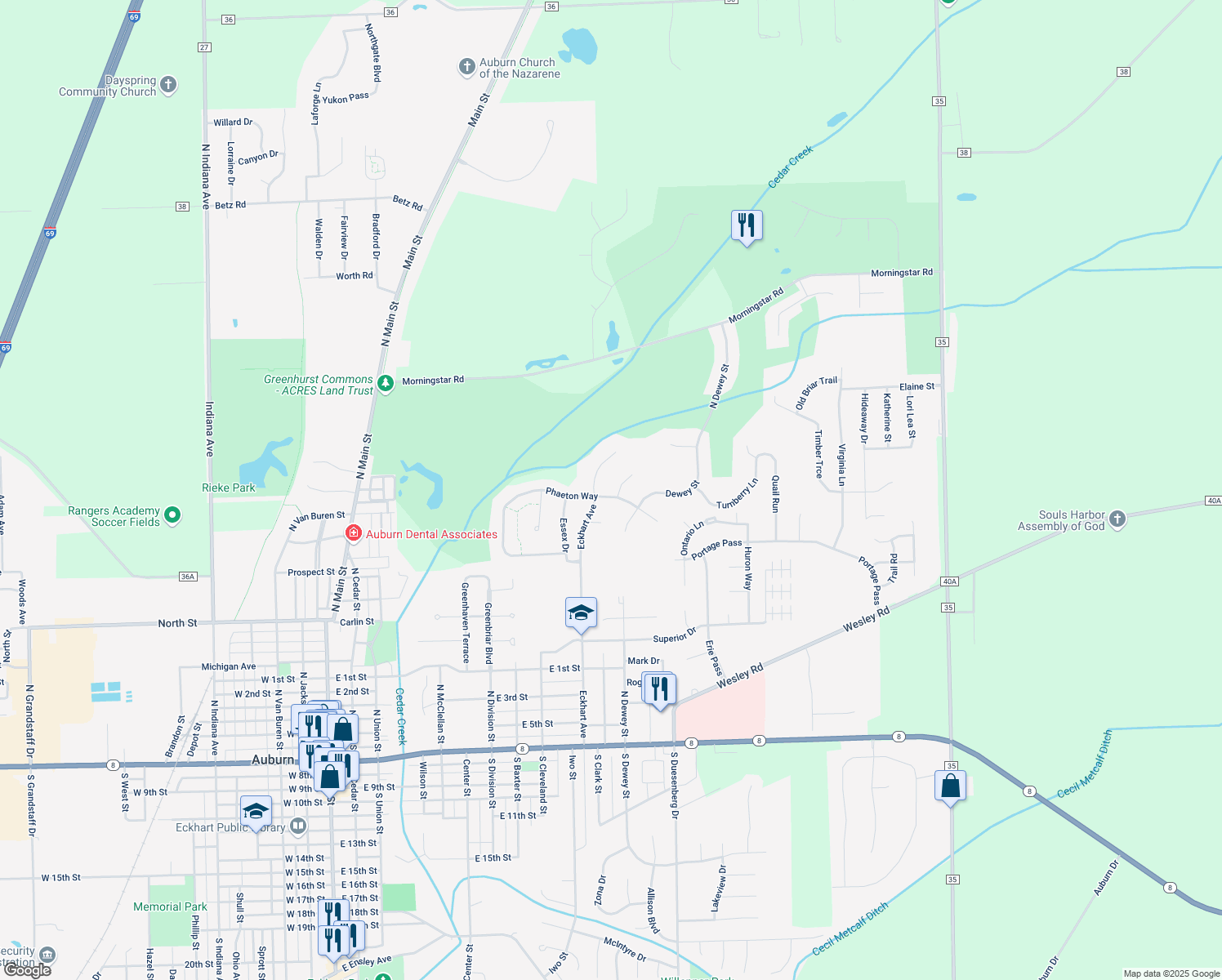 map of restaurants, bars, coffee shops, grocery stores, and more near 1201 Saint Andrews Place in Auburn