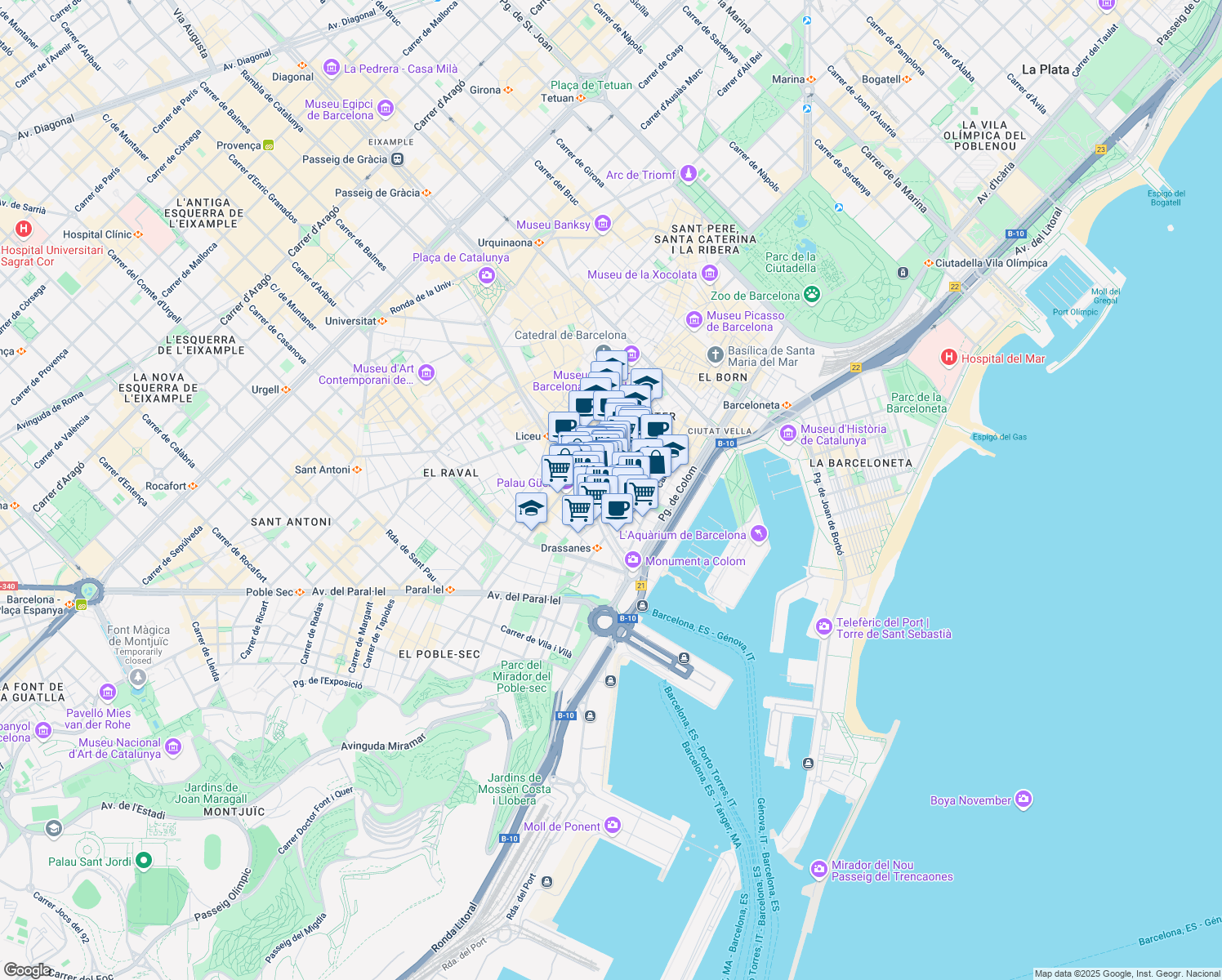 map of restaurants, bars, coffee shops, grocery stores, and more near 5 Passatge dels Escudellers in Barcelona