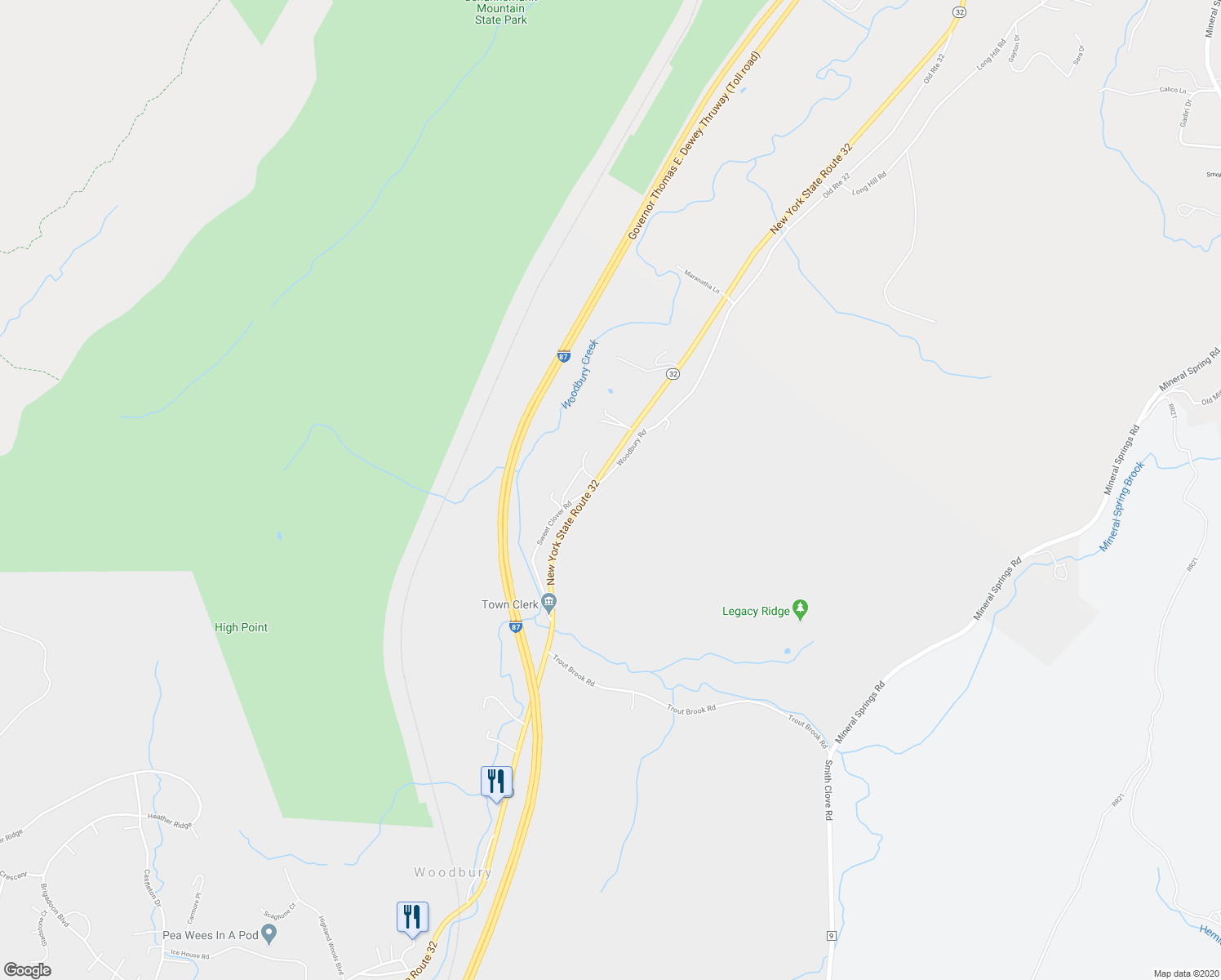 map of restaurants, bars, coffee shops, grocery stores, and more near 0 Woodbury Road in Woodbury
