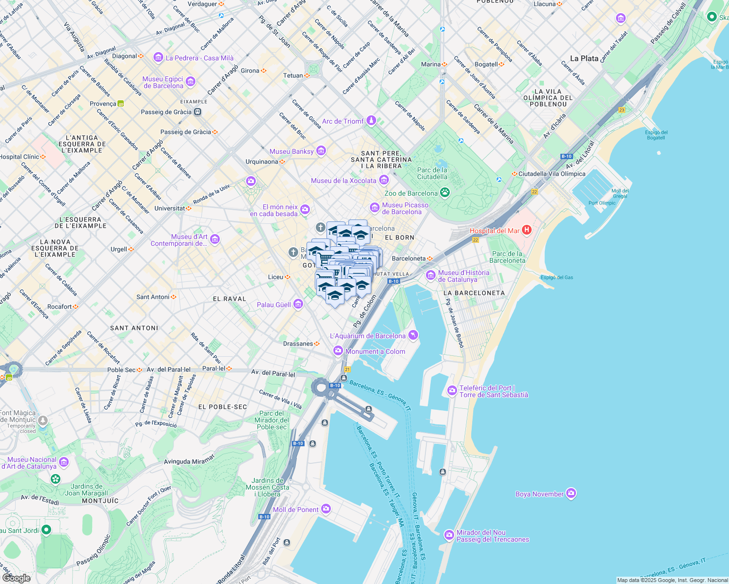 map of restaurants, bars, coffee shops, grocery stores, and more near 24 Carrer Ample in Barcelona