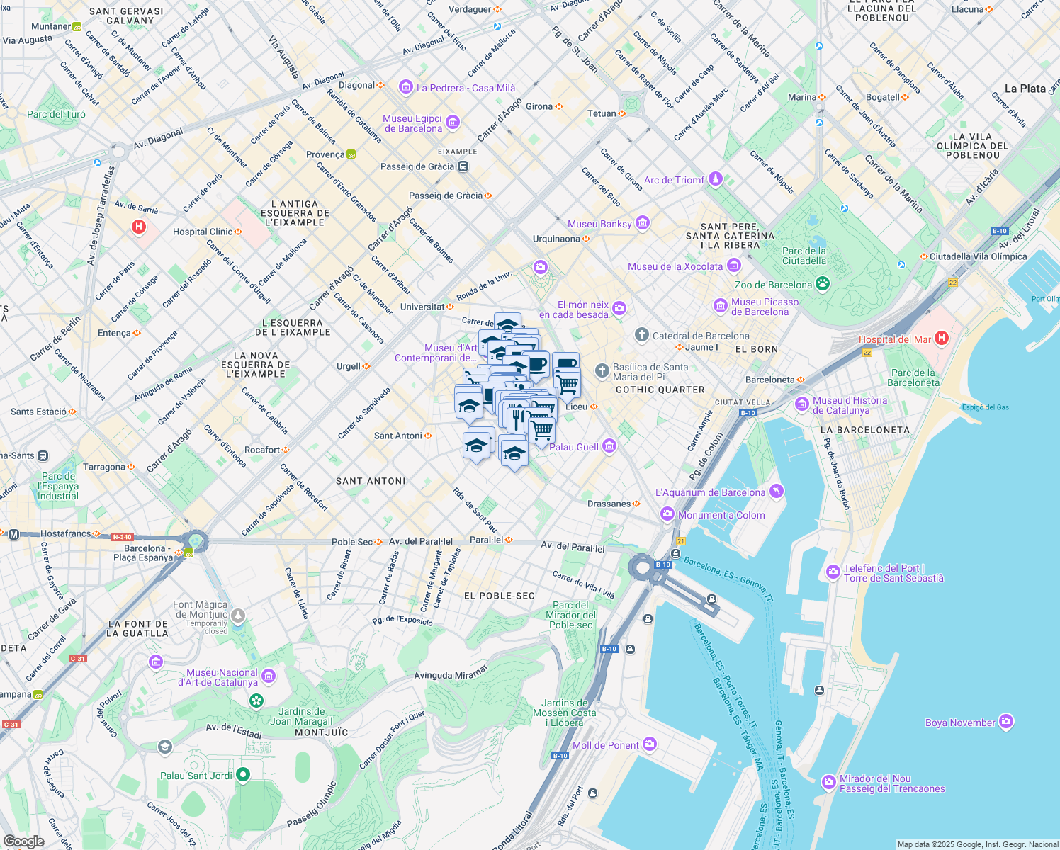 map of restaurants, bars, coffee shops, grocery stores, and more near 64 Carrer de l'Hospital in Barcelona