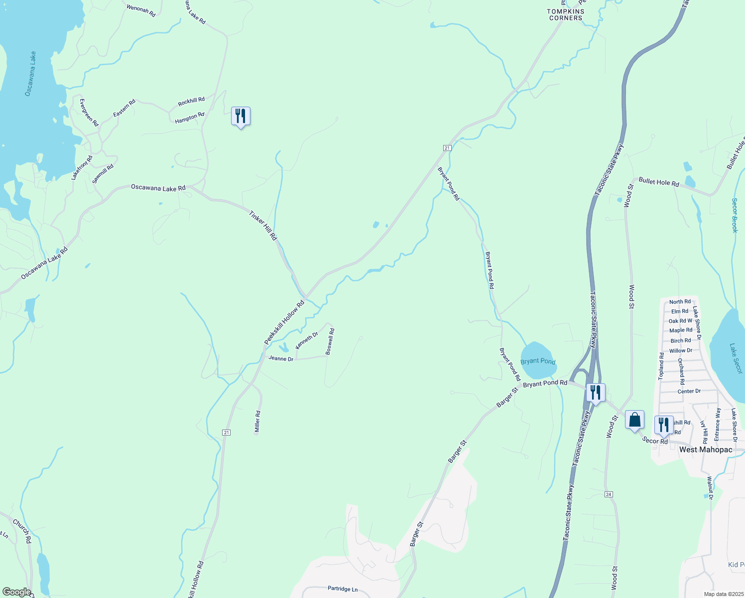 map of restaurants, bars, coffee shops, grocery stores, and more near 560 Peekskill Hollow Road in Putnam Valley