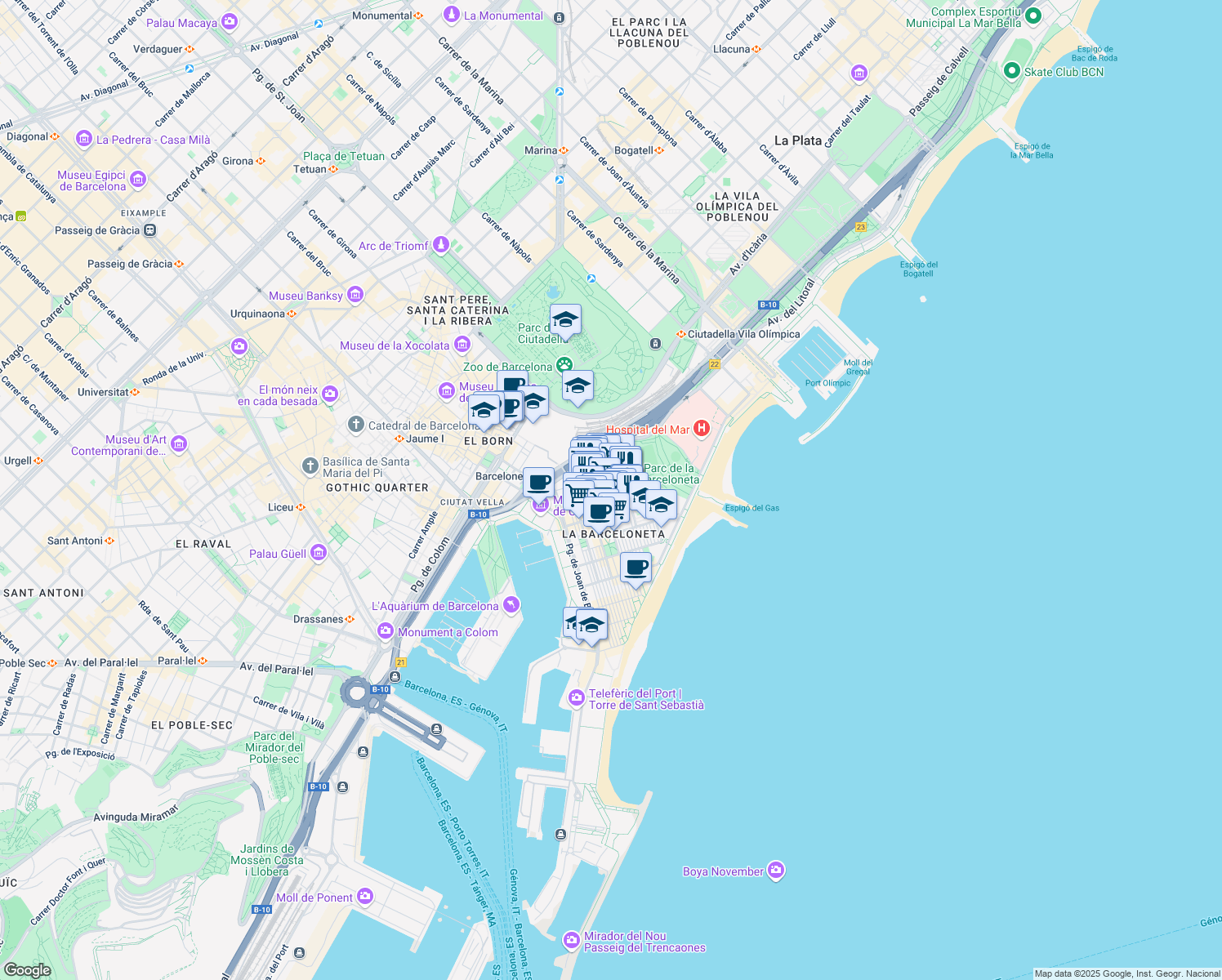 map of restaurants, bars, coffee shops, grocery stores, and more near 26 Carrer Ginebra in Barcelona
