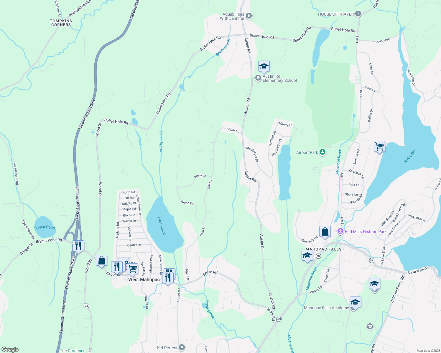 map of restaurants, bars, coffee shops, grocery stores, and more near 67 Jennifer Lane in Mahopac
