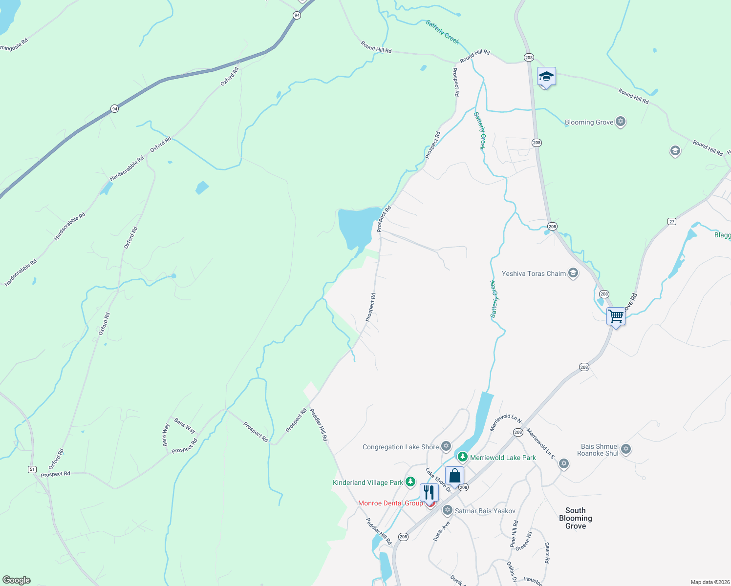 map of restaurants, bars, coffee shops, grocery stores, and more near 230 Prospect Road in Monroe