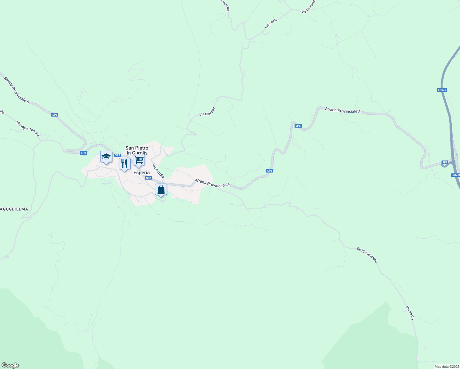 map of restaurants, bars, coffee shops, grocery stores, and more near 30 SP8 in Esperia