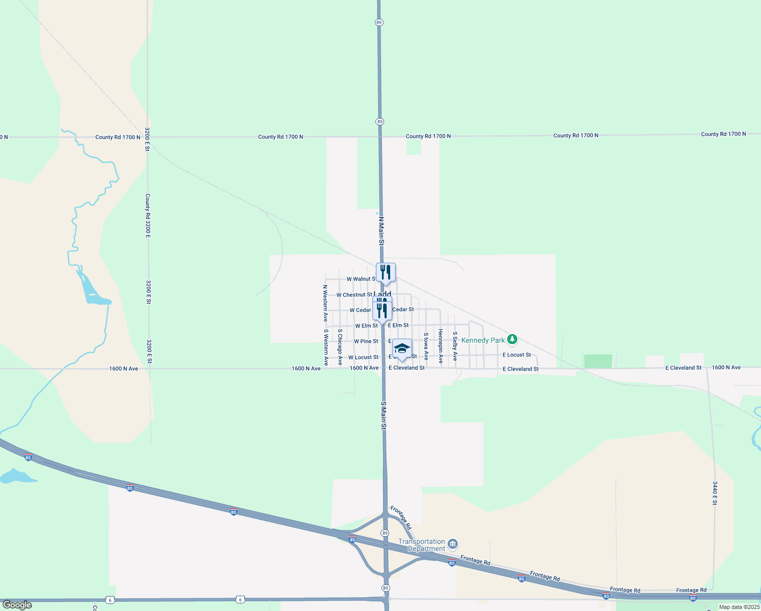 map of restaurants, bars, coffee shops, grocery stores, and more near 199 West Chestnut Street in Ladd