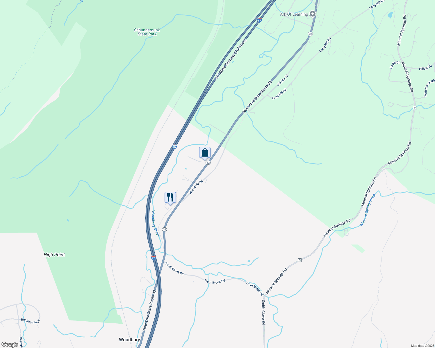 map of restaurants, bars, coffee shops, grocery stores, and more near 76 Woodbury Road in Woodbury