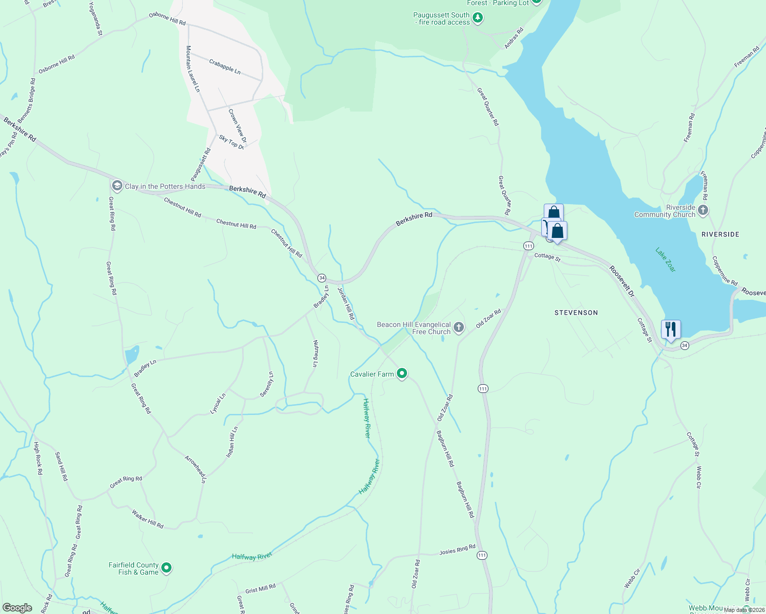 map of restaurants, bars, coffee shops, grocery stores, and more near 9 Jordan Hill Road in Newtown