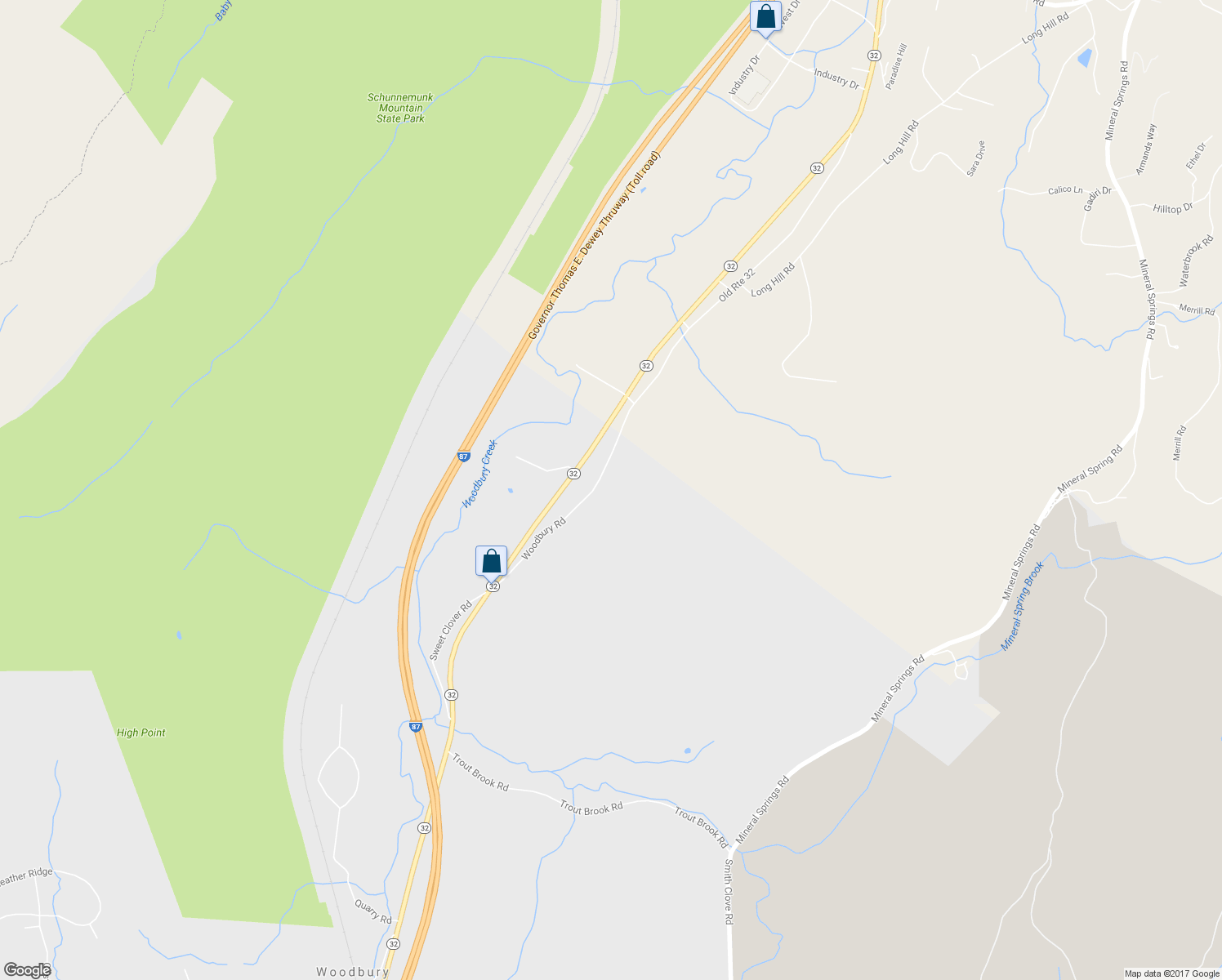 map of restaurants, bars, coffee shops, grocery stores, and more near 76 Woodbury Road in Woodbury