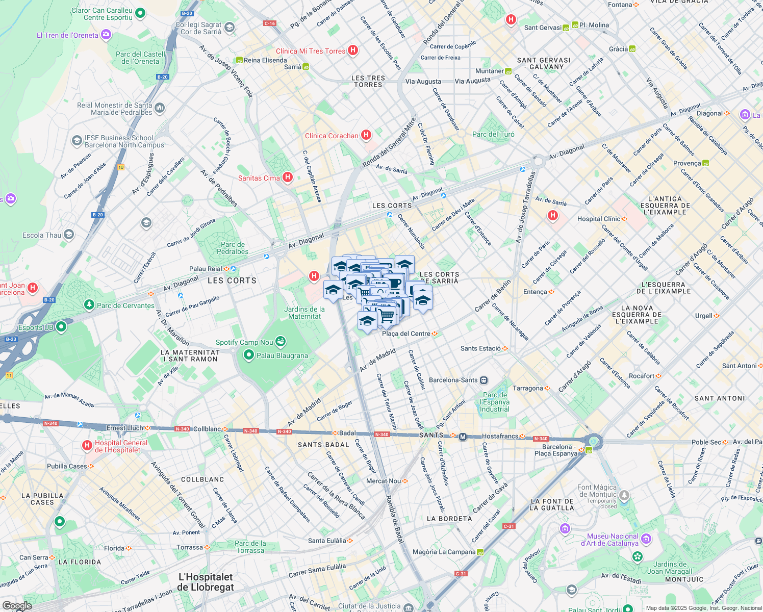 map of restaurants, bars, coffee shops, grocery stores, and more near 12 Carrer de Can Bruixa in Barcelona