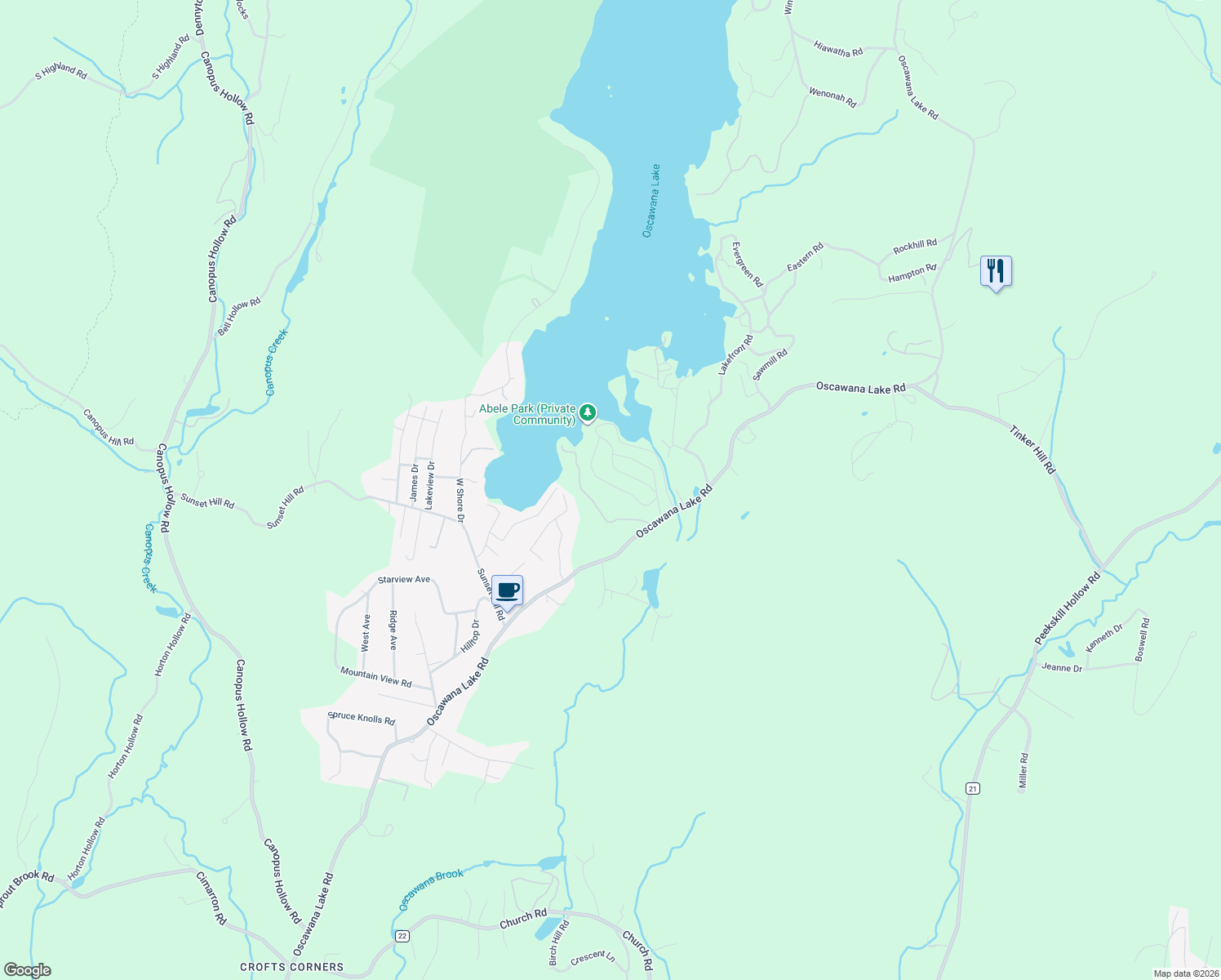 map of restaurants, bars, coffee shops, grocery stores, and more near 31 Shawnee Rd in Putnam Valley