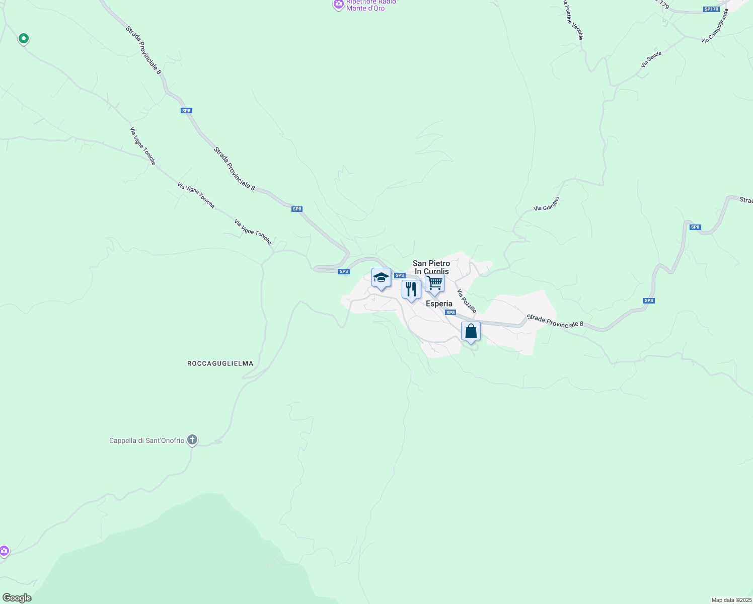 map of restaurants, bars, coffee shops, grocery stores, and more near 3 Via degli Ulivi in Esperia