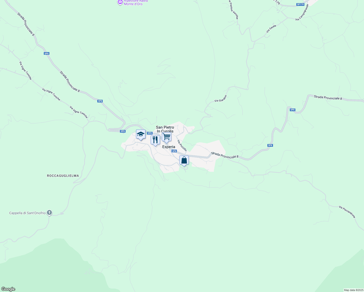 map of restaurants, bars, coffee shops, grocery stores, and more near 30 Strada Provinciale 8 in Esperia