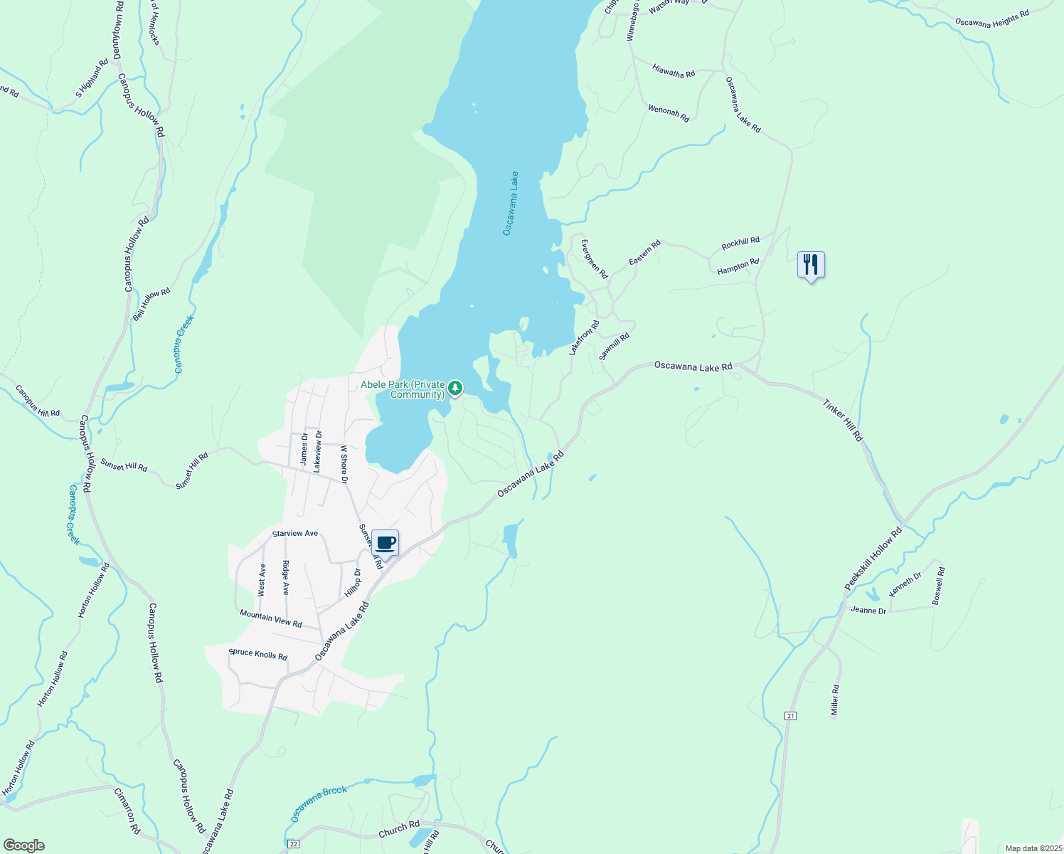 map of restaurants, bars, coffee shops, grocery stores, and more near 33 Dunderberg Road in Putnam Valley