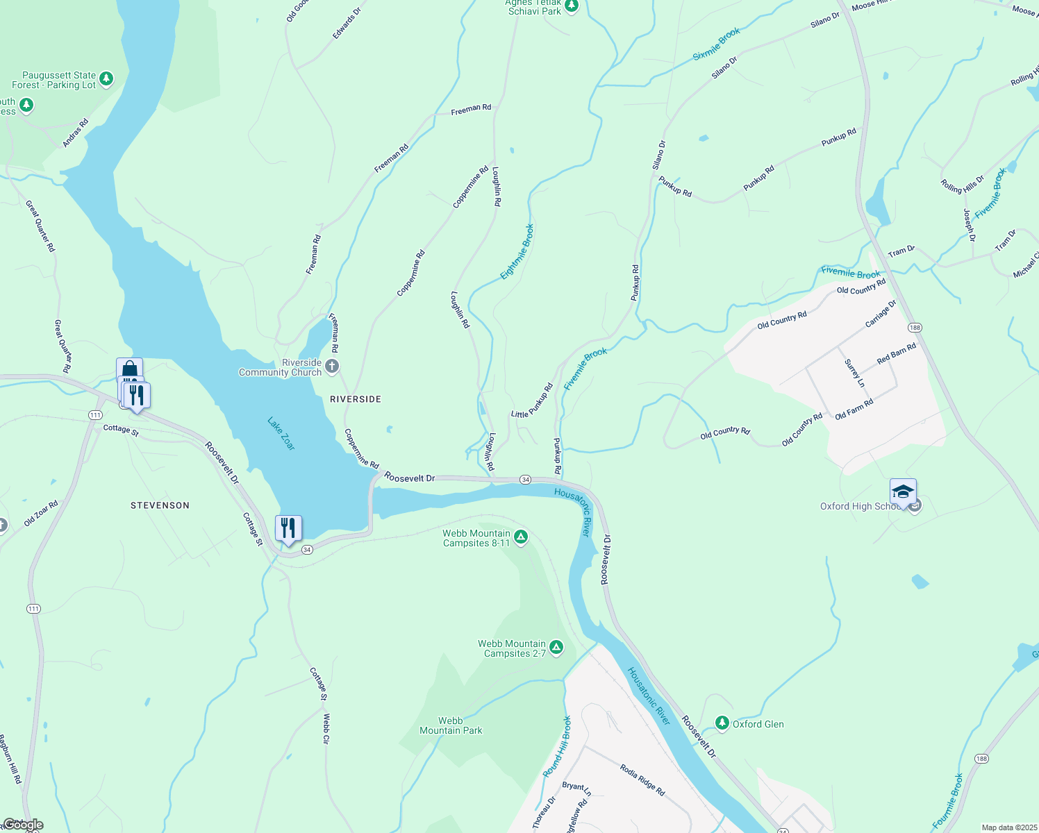map of restaurants, bars, coffee shops, grocery stores, and more near 39A Little Punkup Road in Oxford