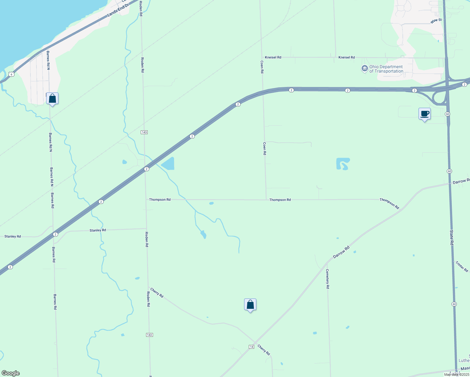 map of restaurants, bars, coffee shops, grocery stores, and more near 12815 Thompson Rd in Vermilion