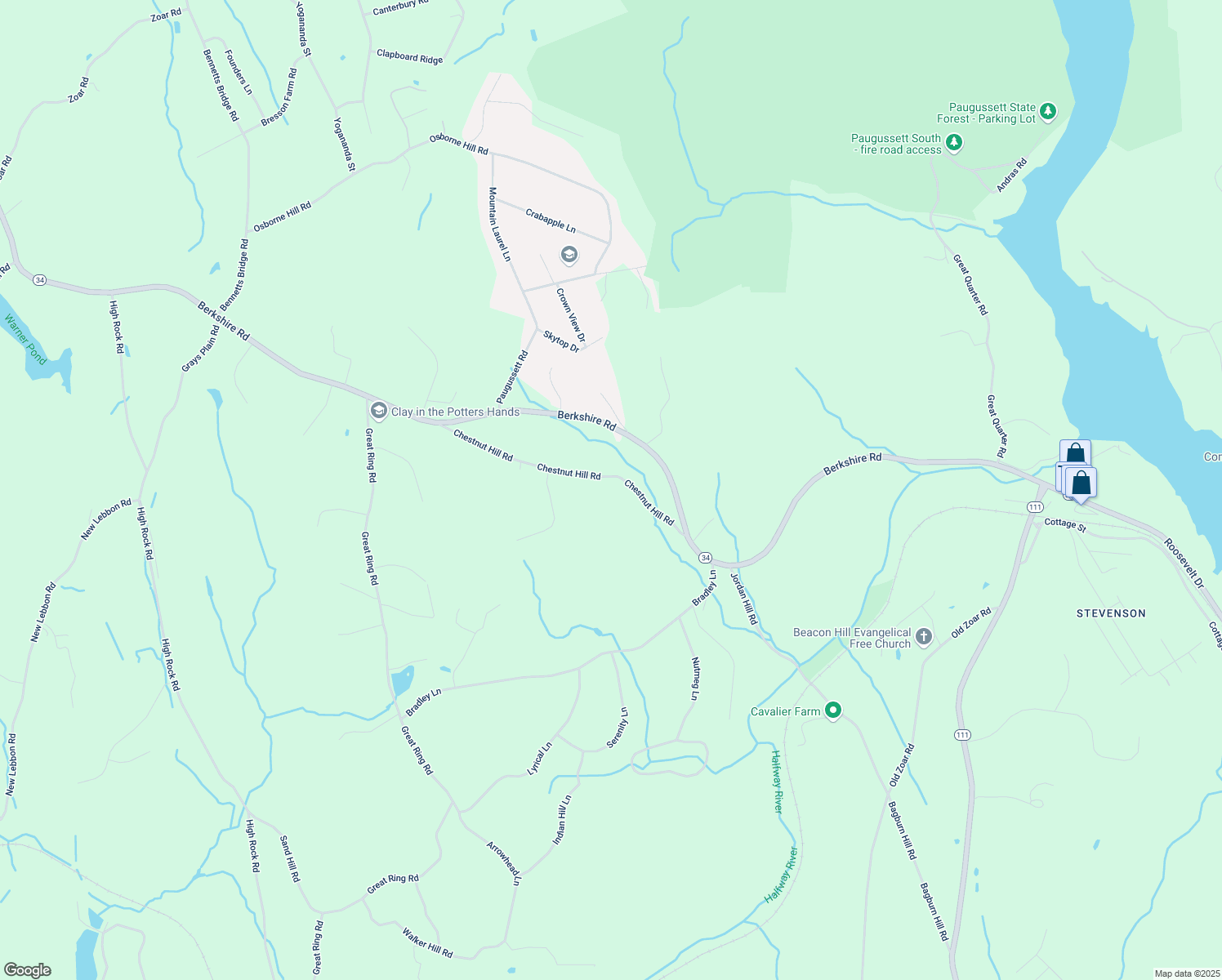 map of restaurants, bars, coffee shops, grocery stores, and more near 30 Chestnut Hill Road in Newtown