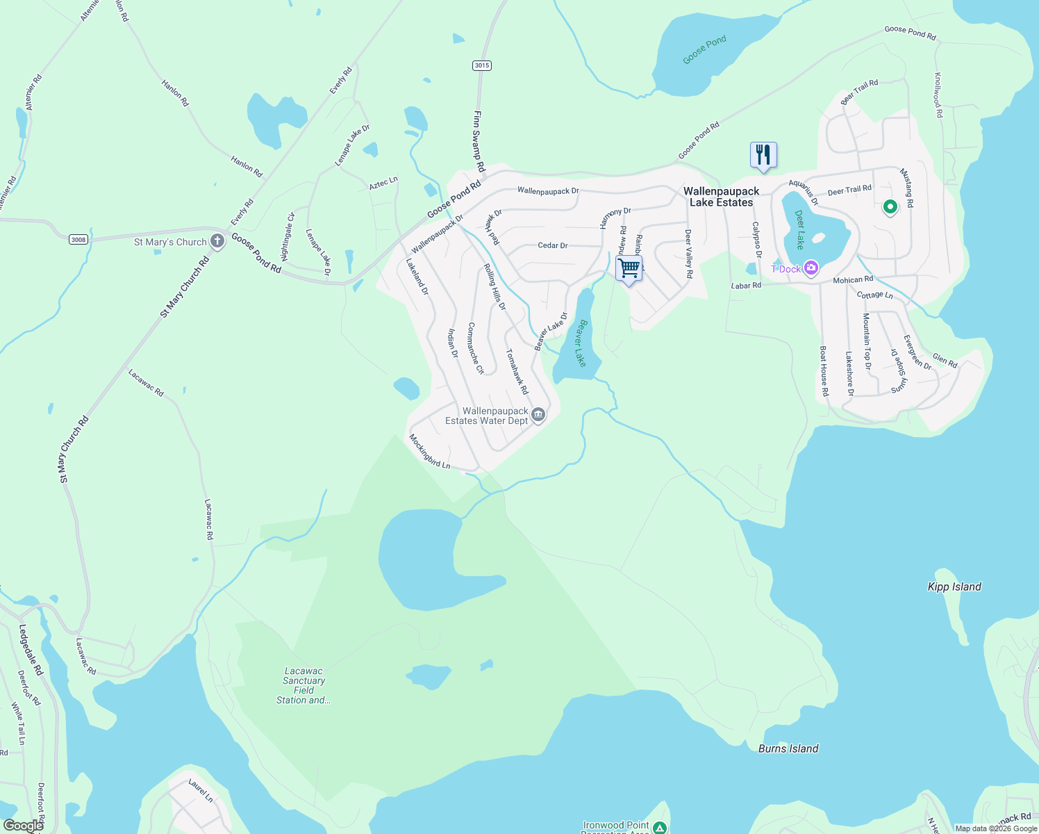 map of restaurants, bars, coffee shops, grocery stores, and more near 9 Tomahawk Road in Wayne County