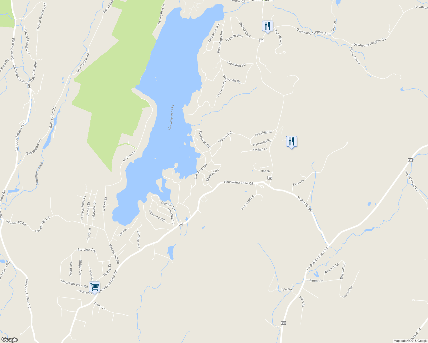 map of restaurants, bars, coffee shops, grocery stores, and more near 37 Sawmill Road in Putnam Valley