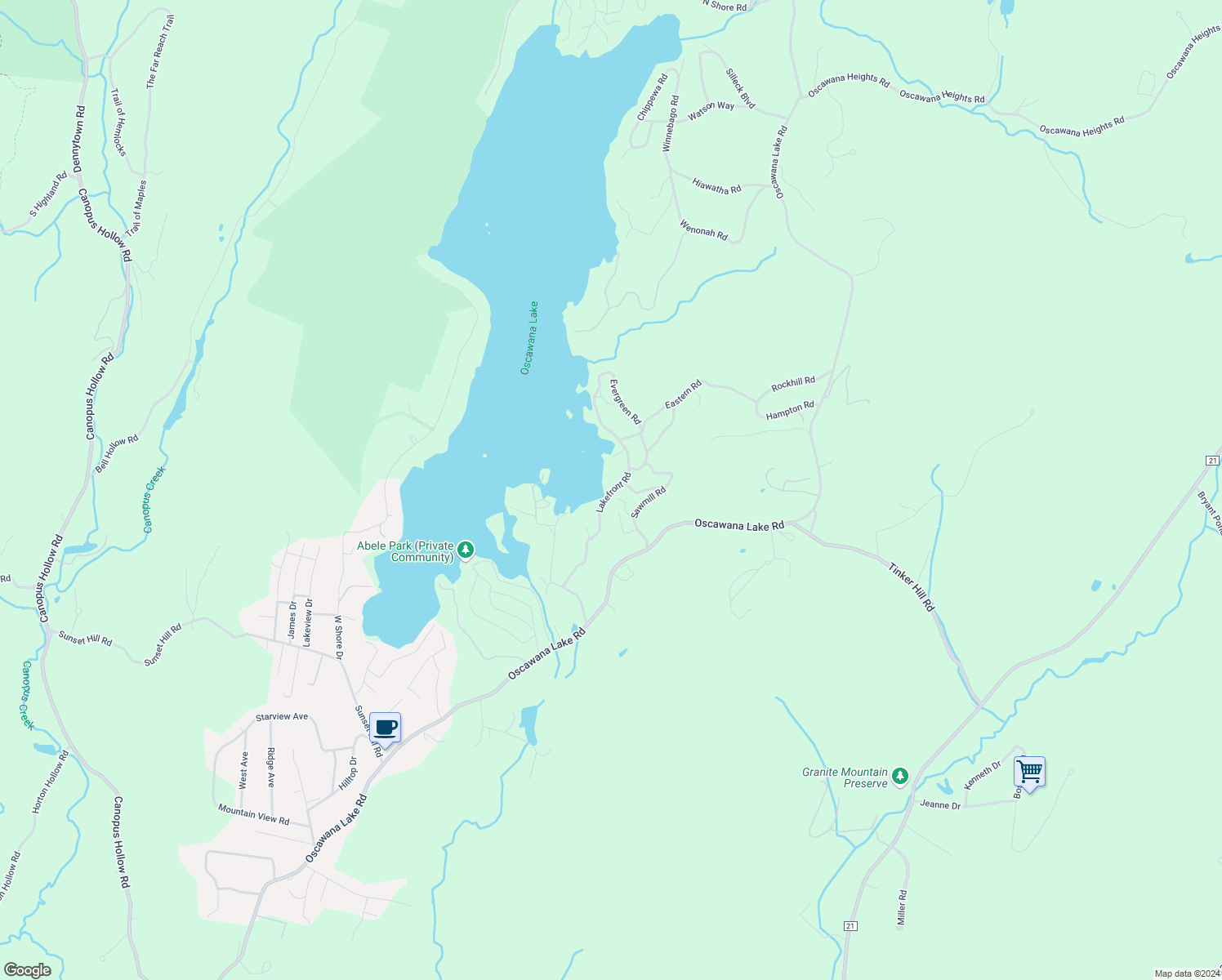map of restaurants, bars, coffee shops, grocery stores, and more near 63 Lakefront Road in Putnam Valley