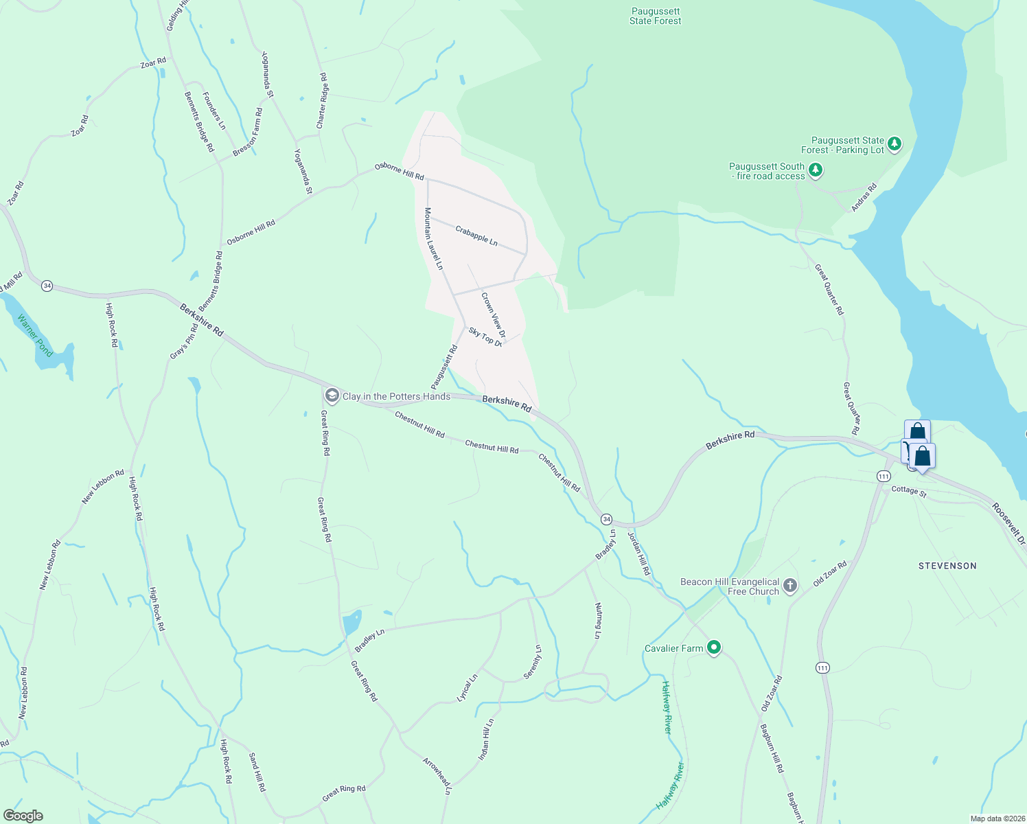 map of restaurants, bars, coffee shops, grocery stores, and more near 235 Berkshire Road in Newtown