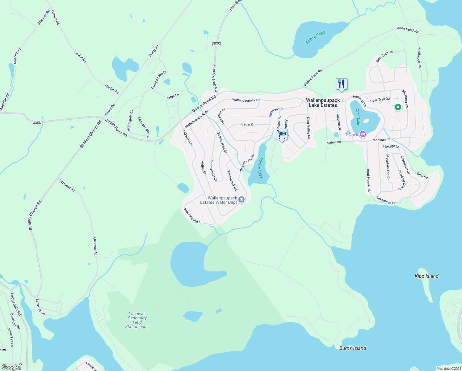 map of restaurants, bars, coffee shops, grocery stores, and more near 1027 Tomahawk Road in Lake Ariel