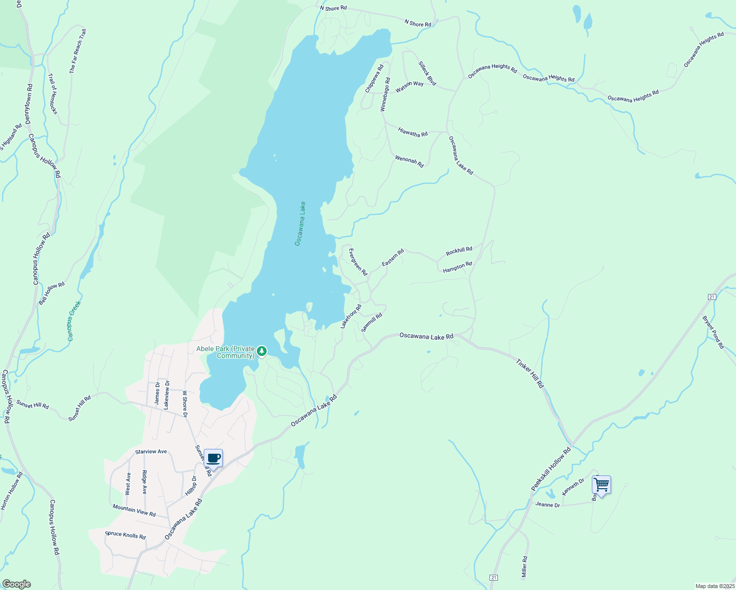 map of restaurants, bars, coffee shops, grocery stores, and more near 27 Woodleigh Road in Putnam Valley