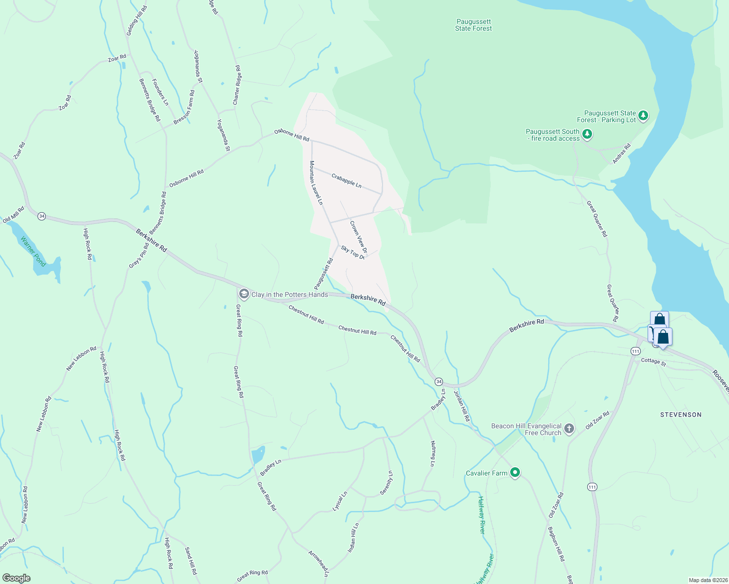 map of restaurants, bars, coffee shops, grocery stores, and more near 235 Berkshire Road in Newtown