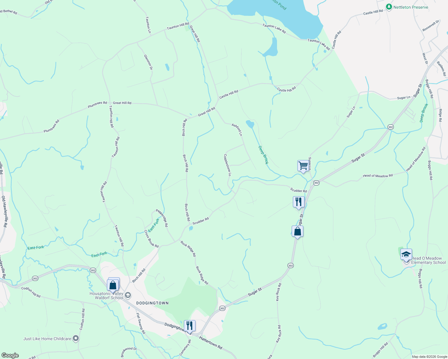 map of restaurants, bars, coffee shops, grocery stores, and more near 7 Cobblestone Lane in Newtown