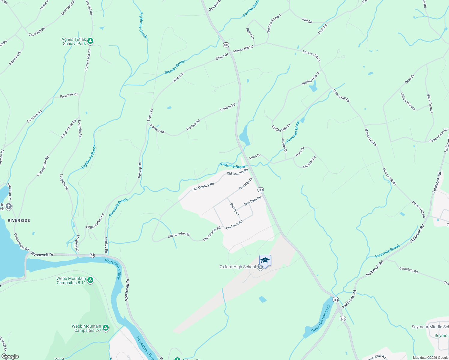 map of restaurants, bars, coffee shops, grocery stores, and more near 9 Old Country Road in Oxford