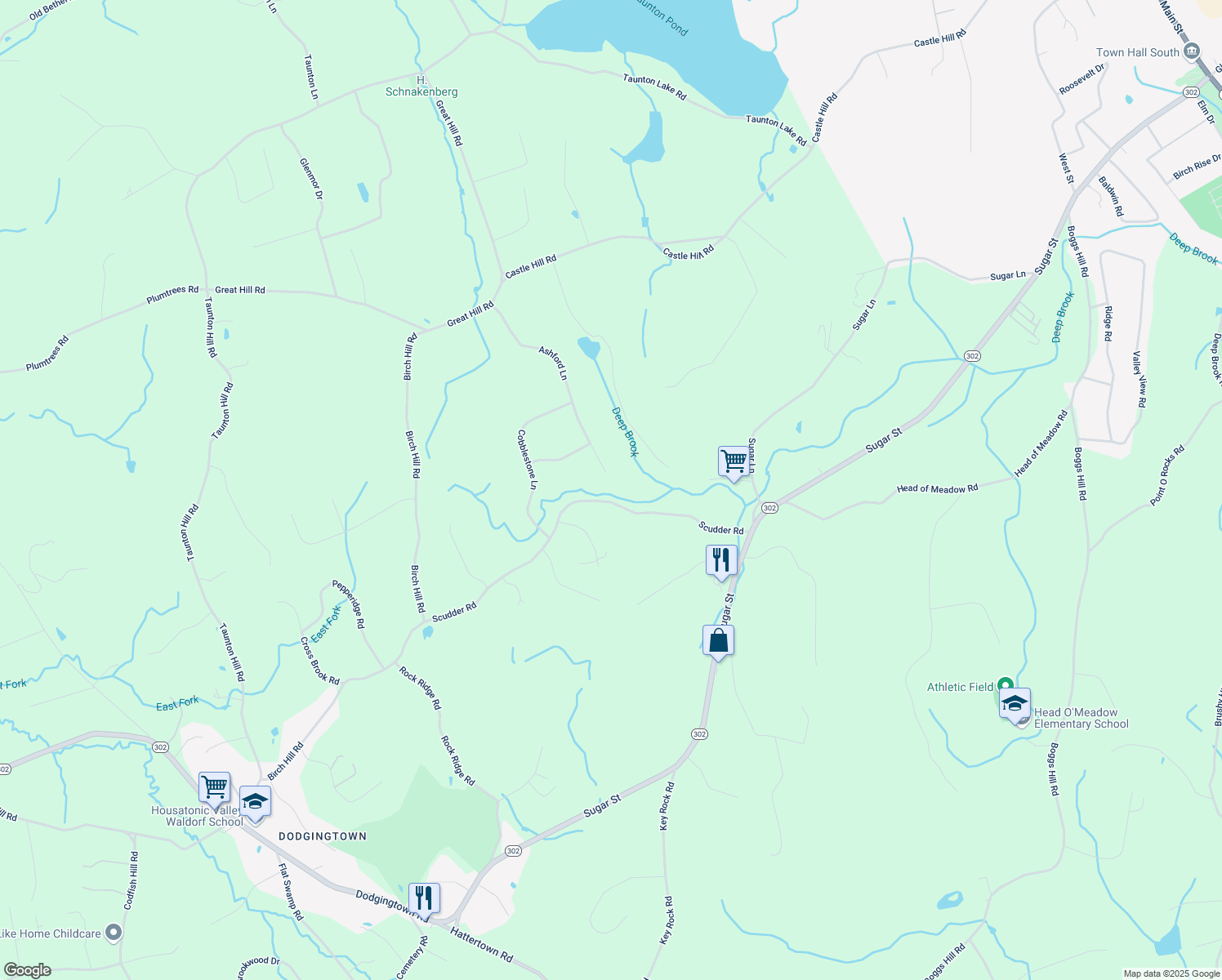 map of restaurants, bars, coffee shops, grocery stores, and more near 28 Scudder Rd in Newtown