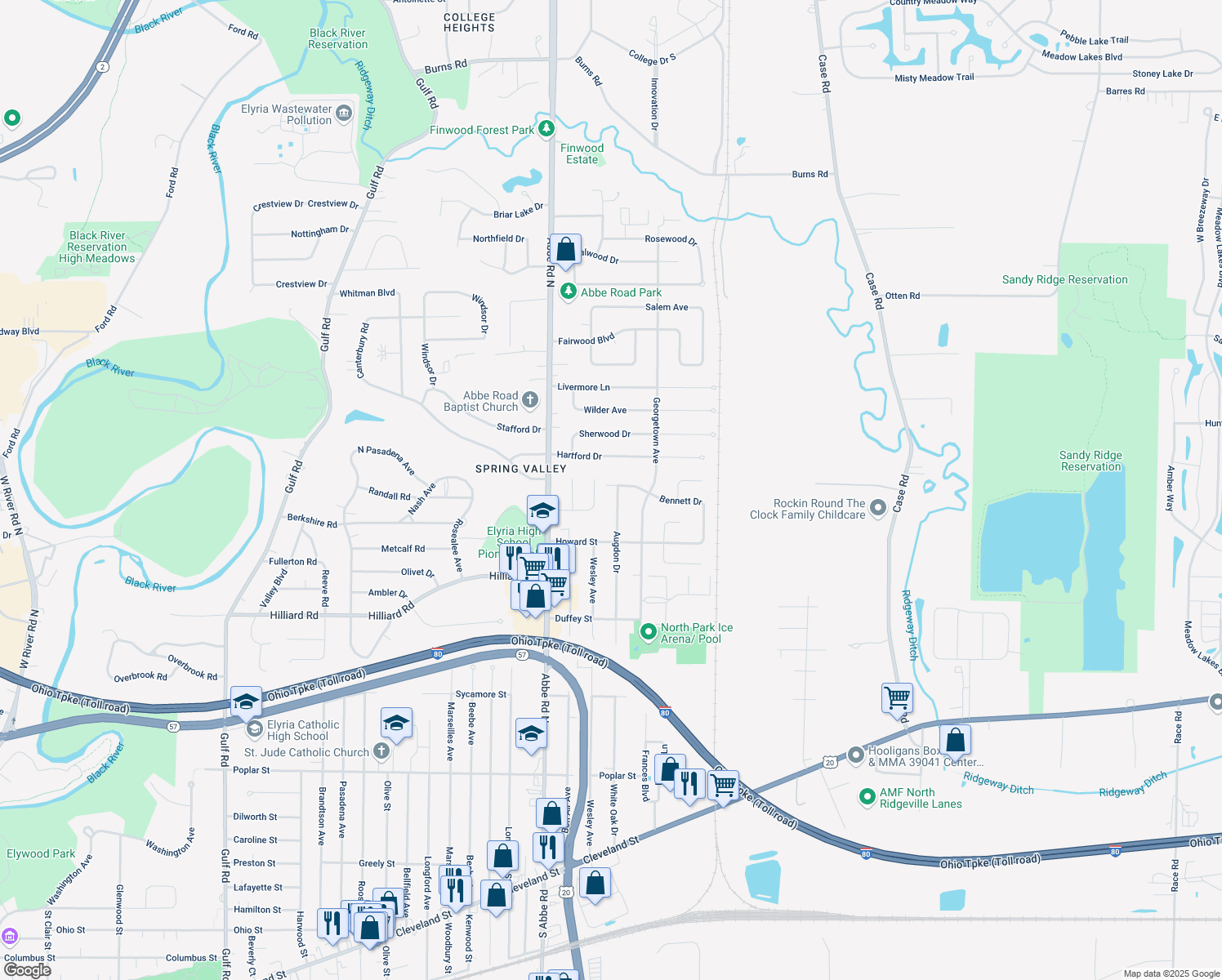 map of restaurants, bars, coffee shops, grocery stores, and more near 660 Augdon Dr in Elyria