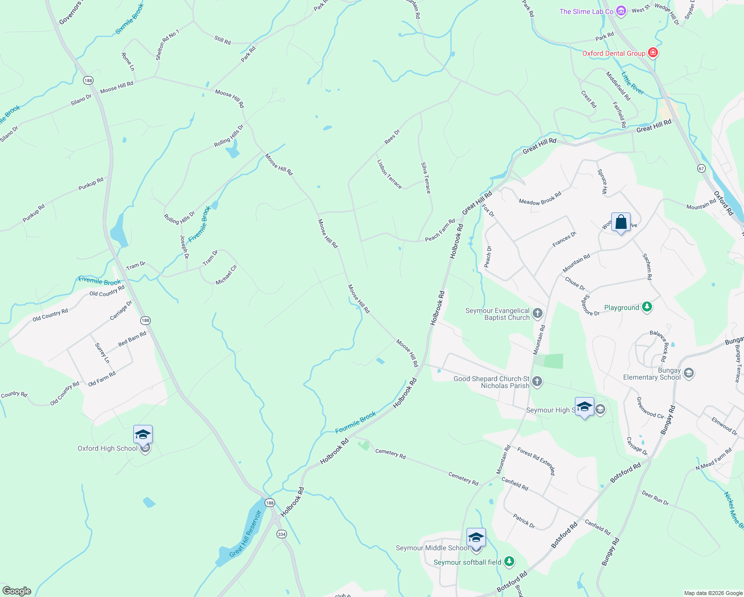 map of restaurants, bars, coffee shops, grocery stores, and more near 46 Moose Hill Road in Oxford