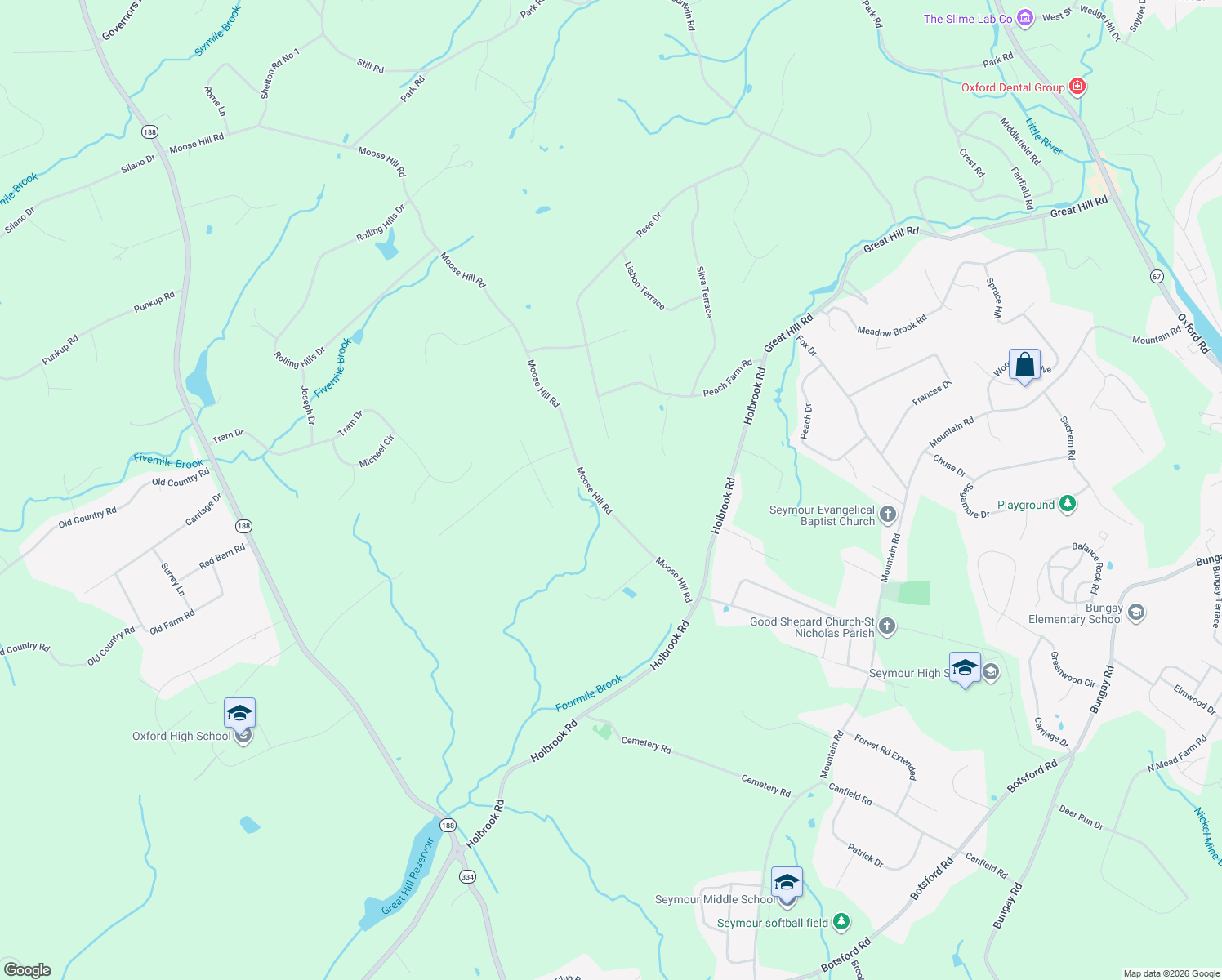 map of restaurants, bars, coffee shops, grocery stores, and more near 46 Moose Hill Road in Oxford