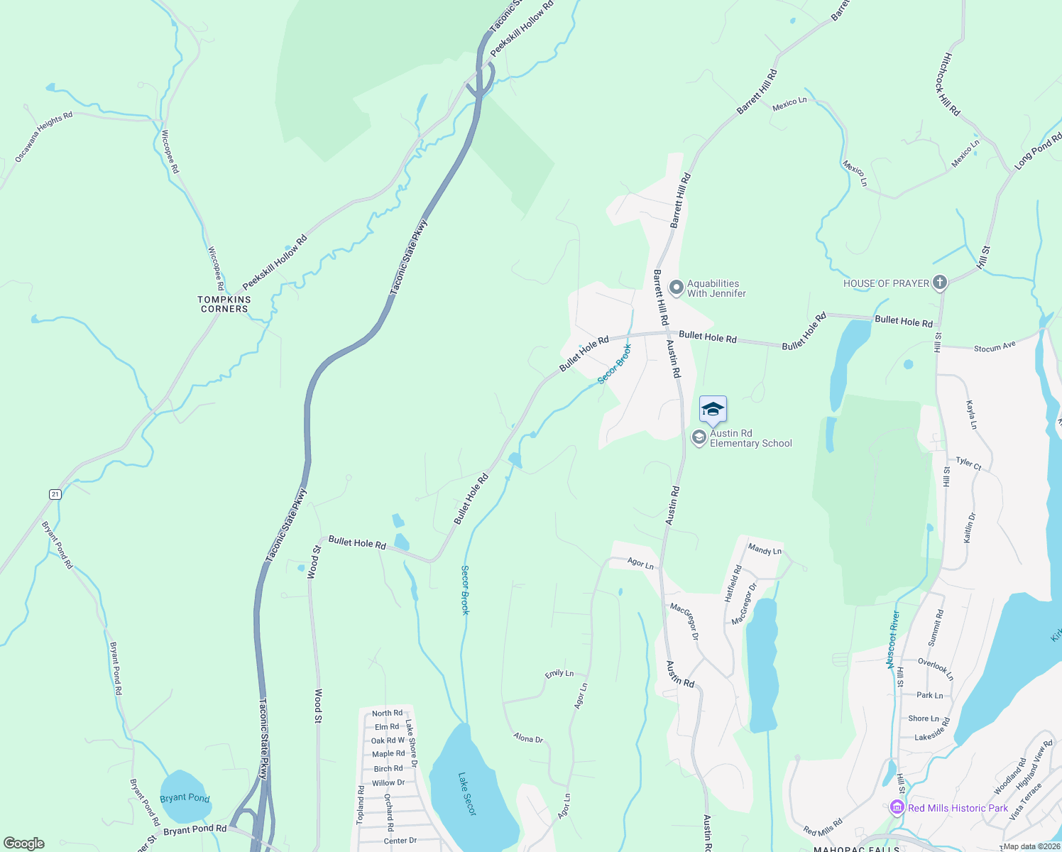map of restaurants, bars, coffee shops, grocery stores, and more near 201 Bullet Hole Road in Mahopac